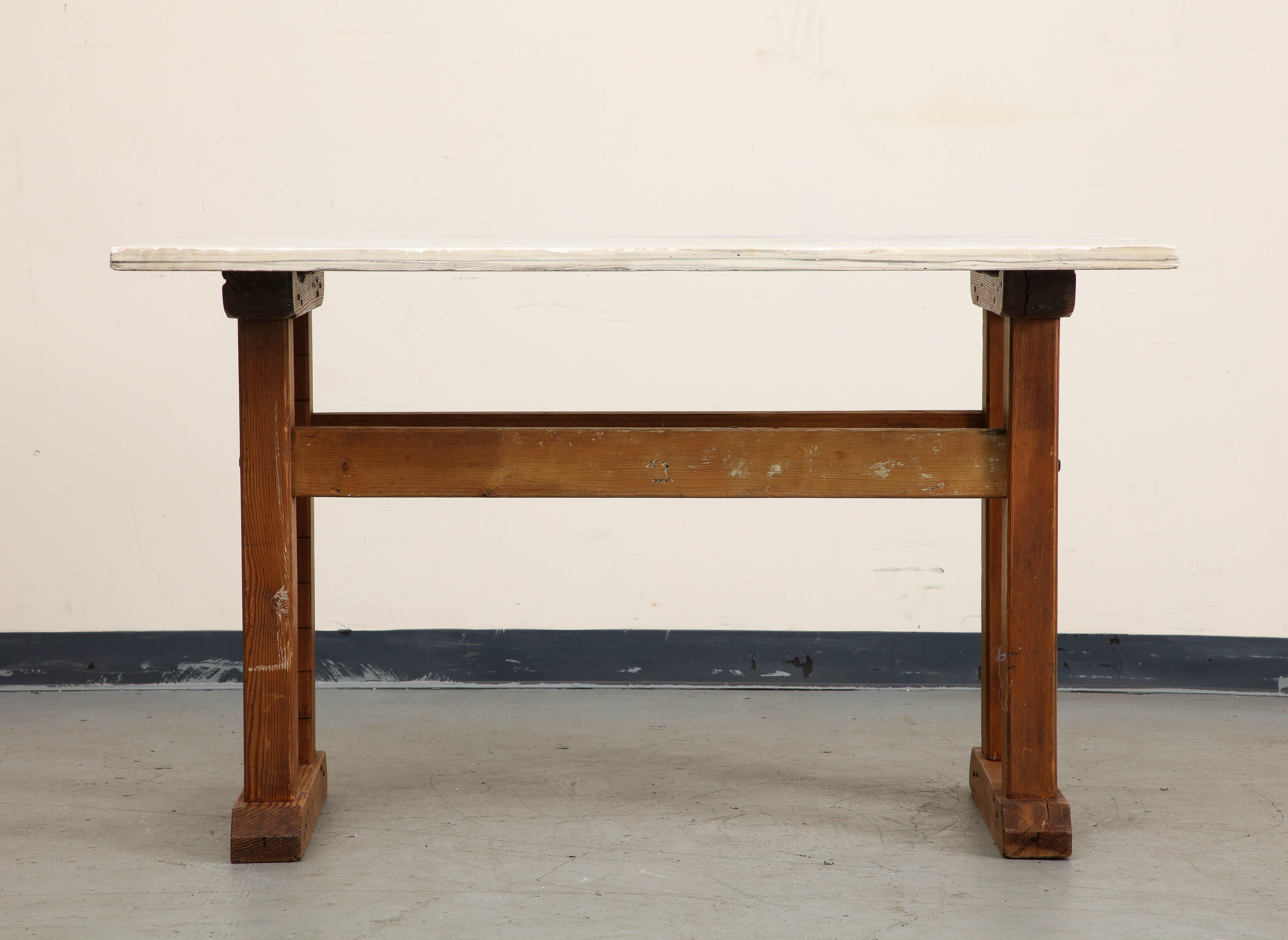 Early 20th Century French Oak Hall Table / Console with White Marble Top In Good Condition In Chicago, IL