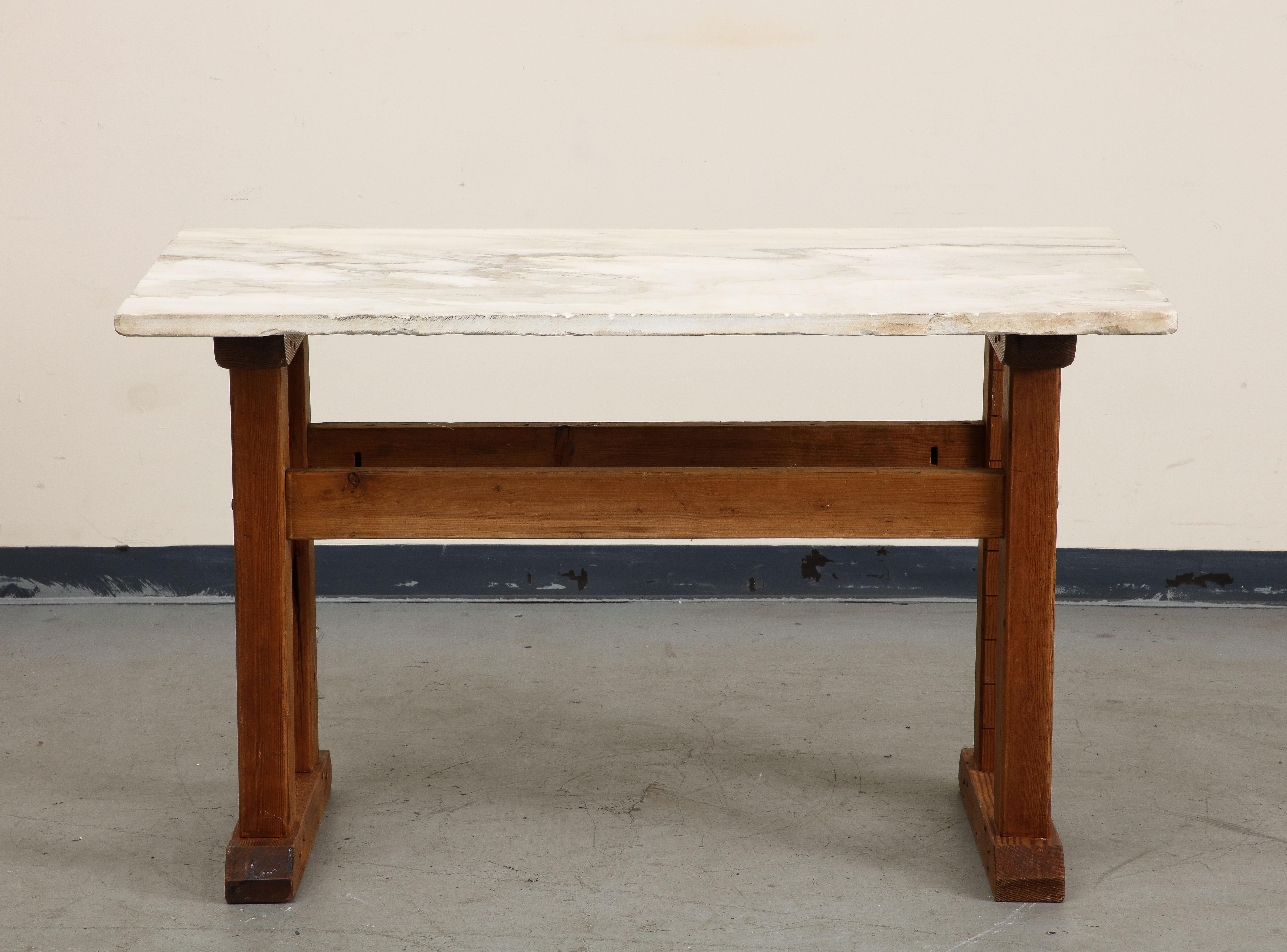 Early 20th Century French Oak Hall Table / Console with White Marble Top 1