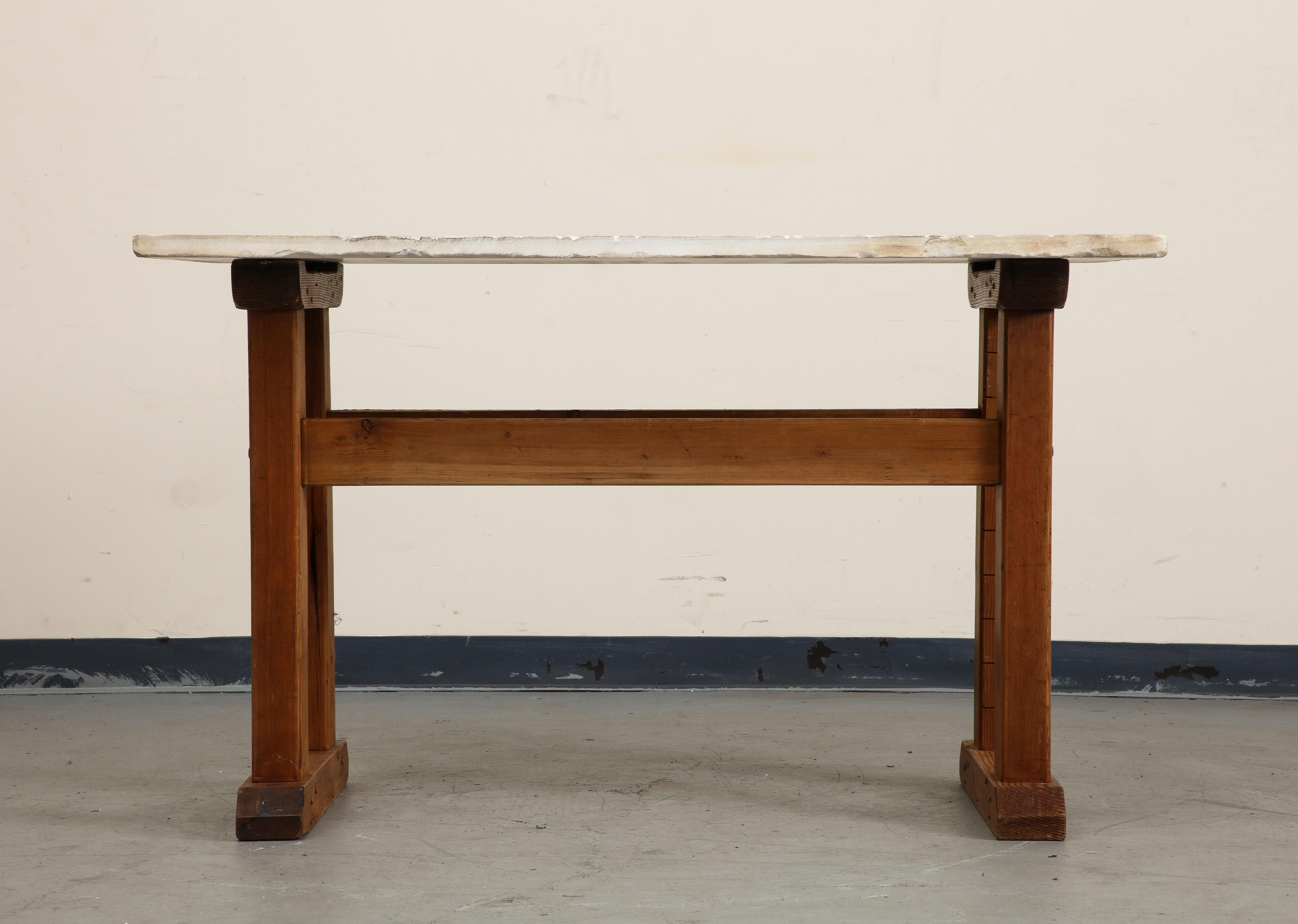 Early 20th Century French Oak Hall Table / Console with White Marble Top 2