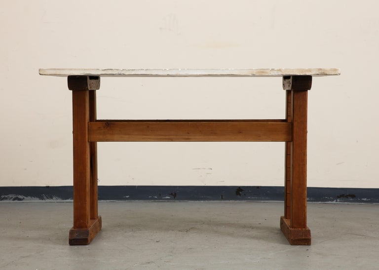 Early 20th Century French Oak Hall Table / Console with White Marble