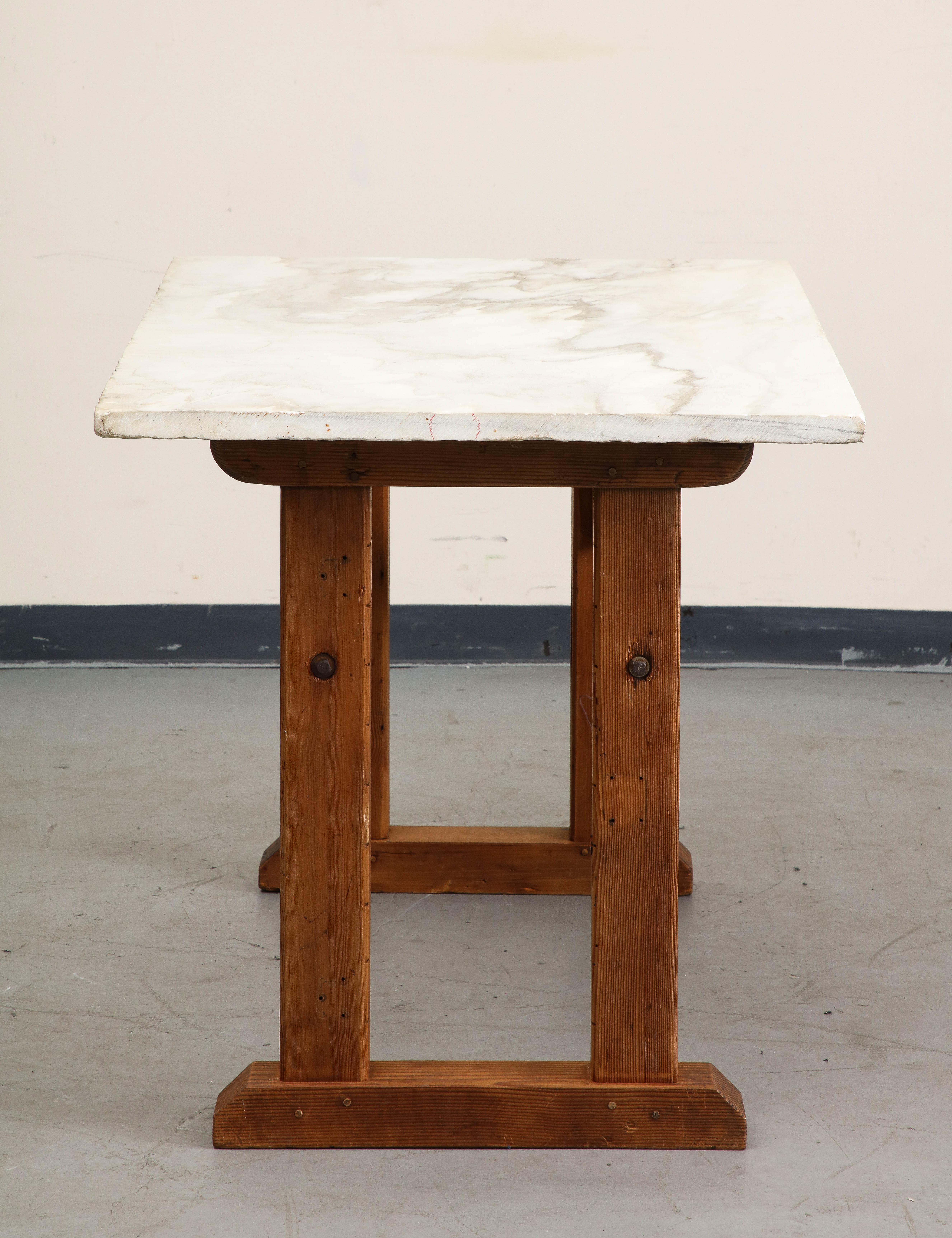 Early 20th Century French Oak Hall Table / Console with White Marble Top 3