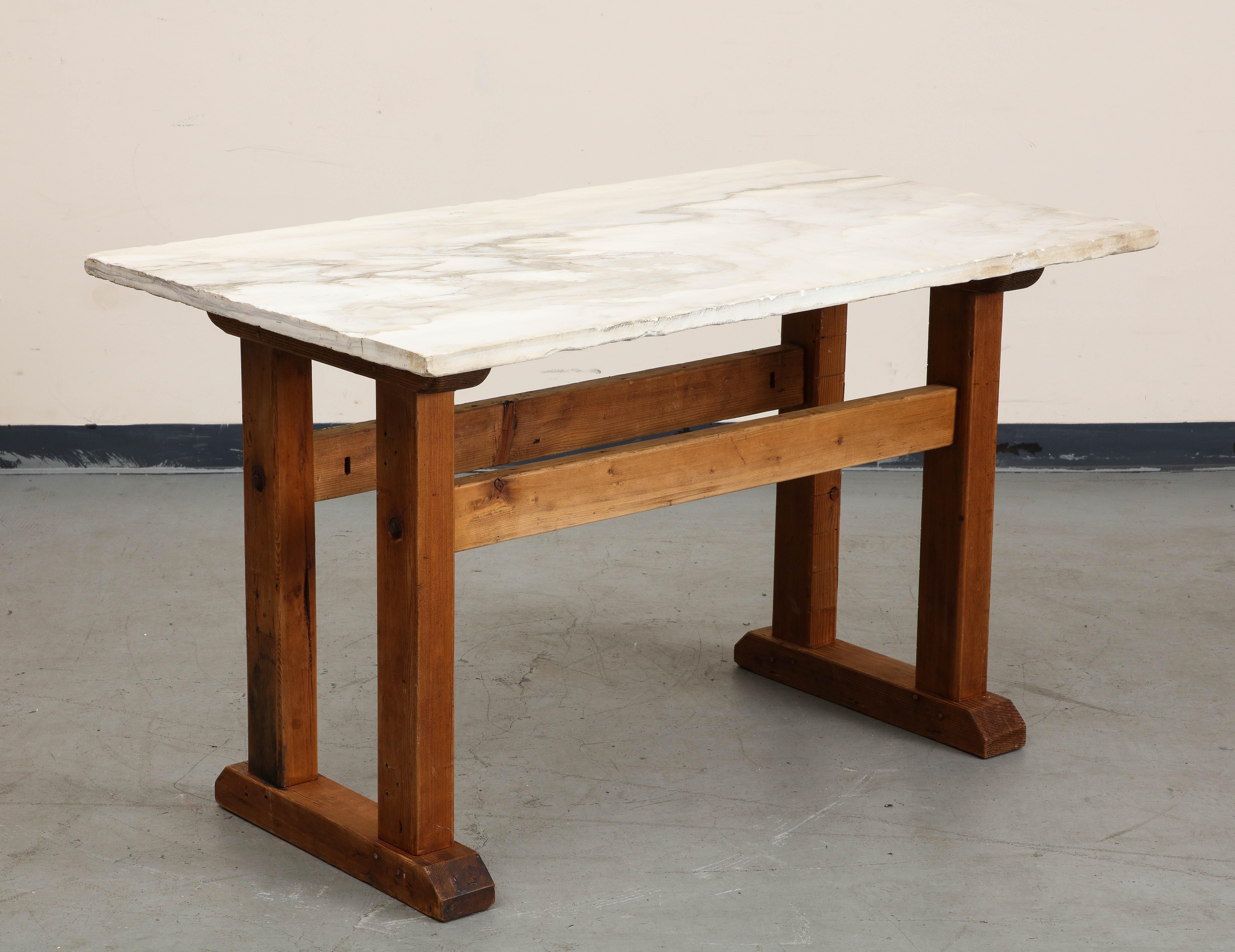 Early 20th Century French Oak Hall Table / Console with White Marble Top 5