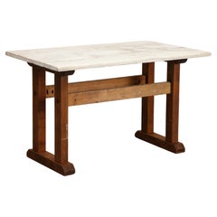 Early 20th Century French Oak Hall Table / Console with White Marble Top