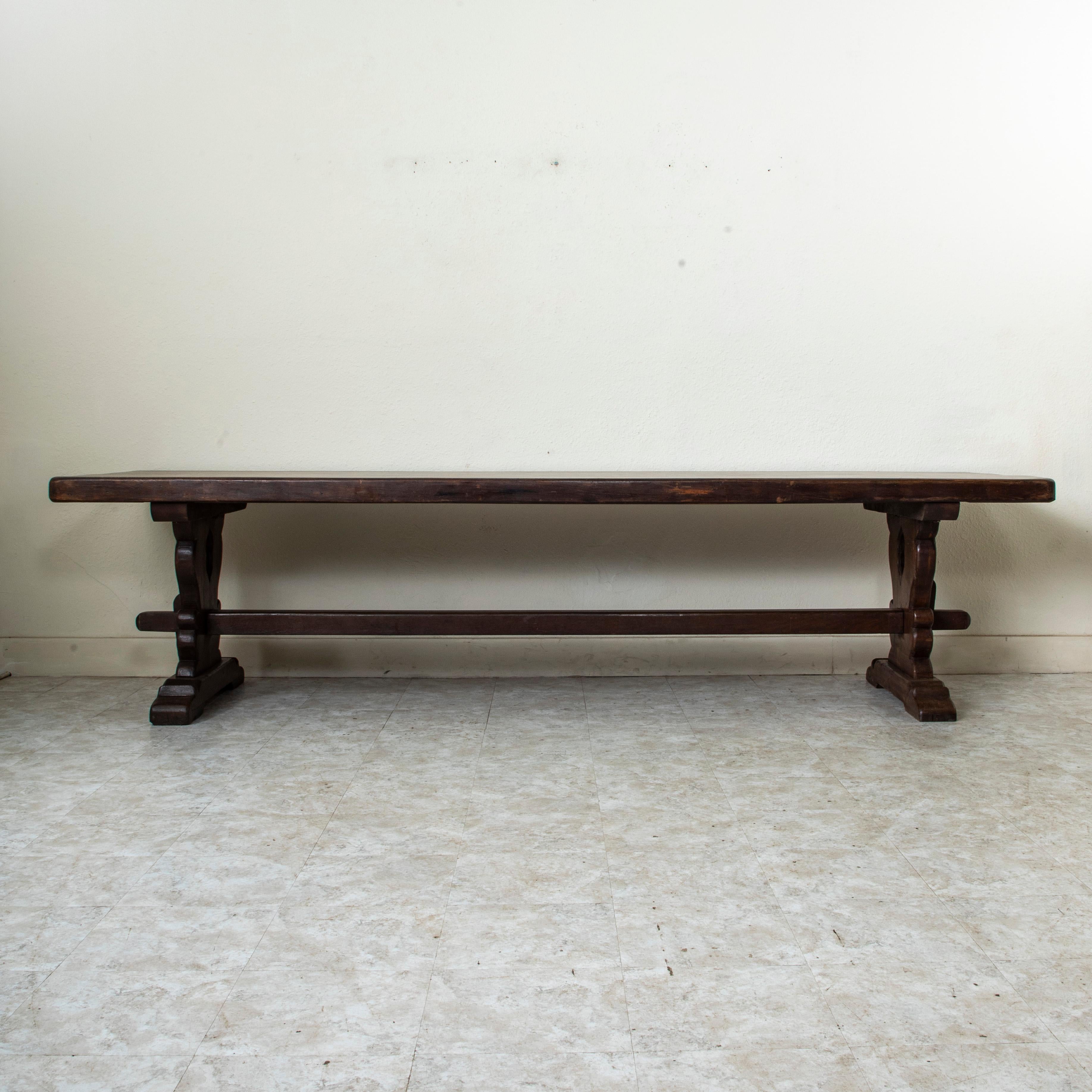 Mesa de monasterio francesa de roble de principios del siglo XX, mesa de comedor, 3 metros de largo Roble en venta