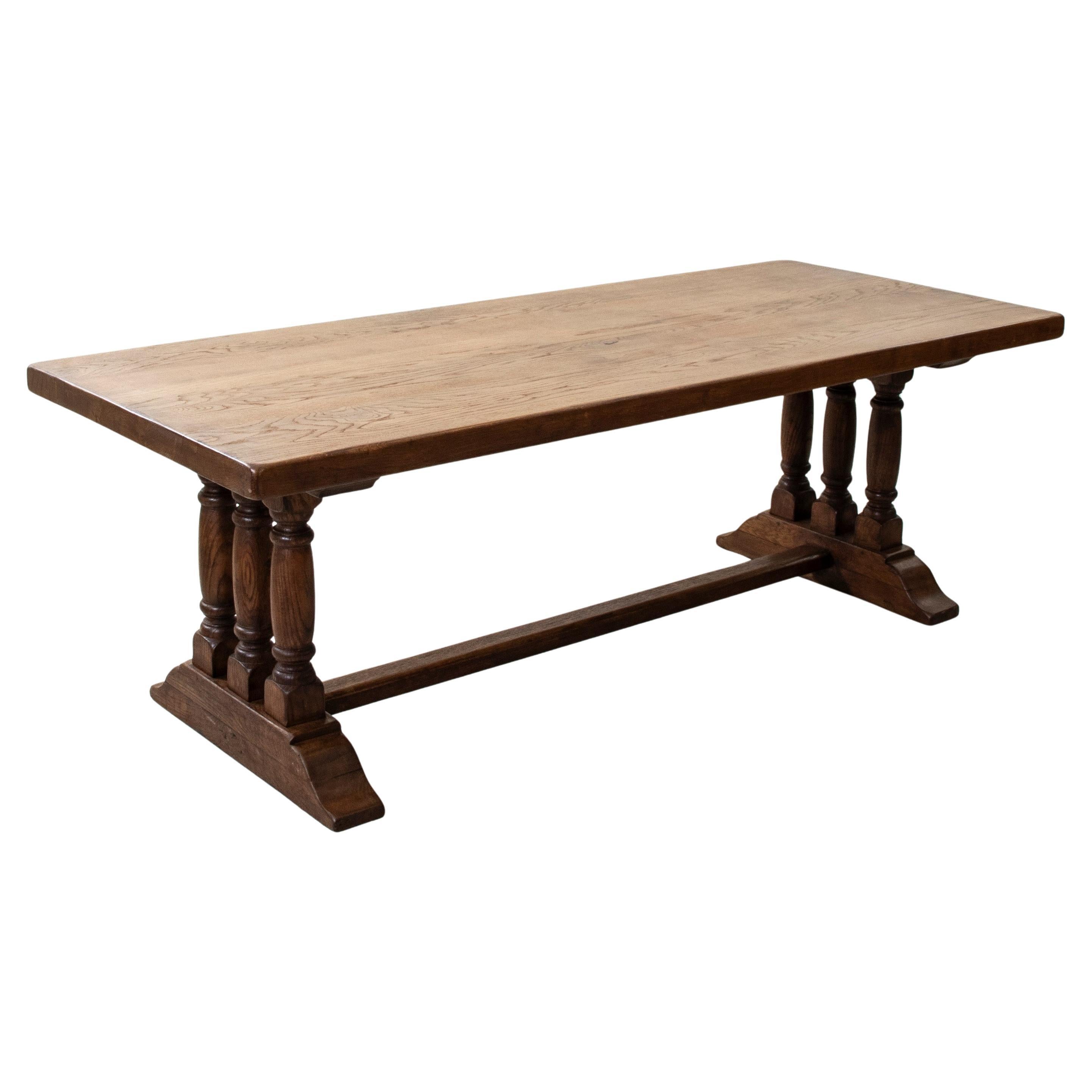 Mesa de monasterio francesa de roble de principios del siglo XX, mesa de comedor, mesa de granja en venta