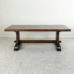 Early 20th Century French Oak Monastery Table, Trestle Dining Table, circa 1910