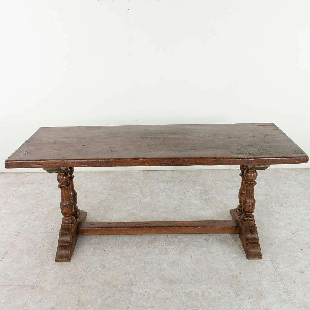 Early 20th Century French Oak Monastery Table, Top Formed from One Single Plank In Excellent Condition In Fayetteville, AR
