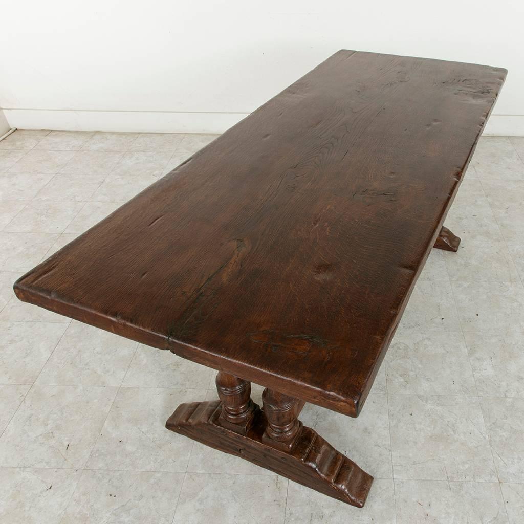 Early 20th Century French Oak Monastery Table, Top Formed from One Single Plank 4