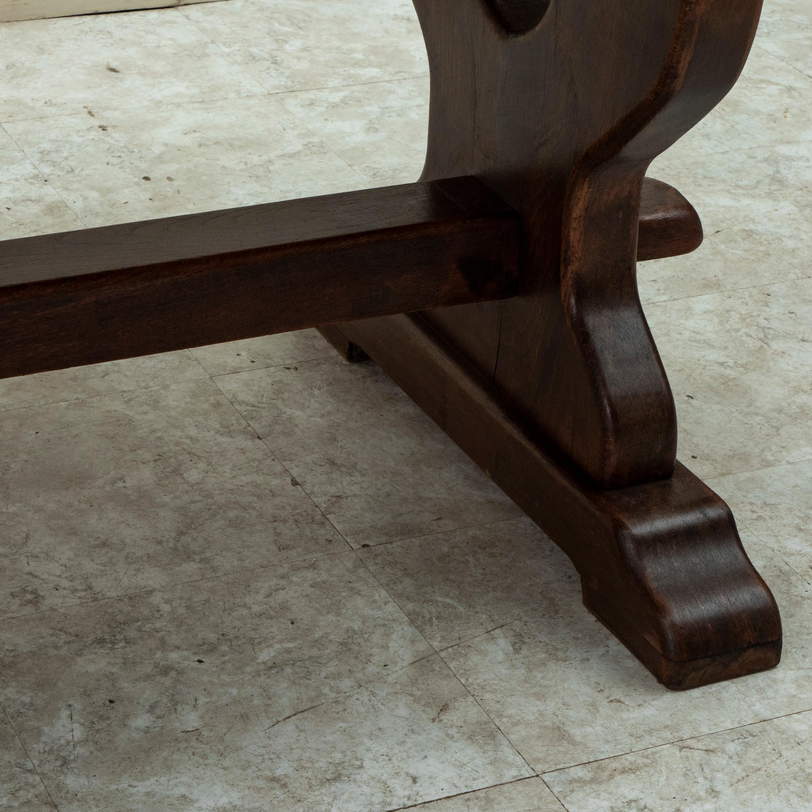 Early 20th Century French Oak Monastery Trestle Table or Dining Table 11