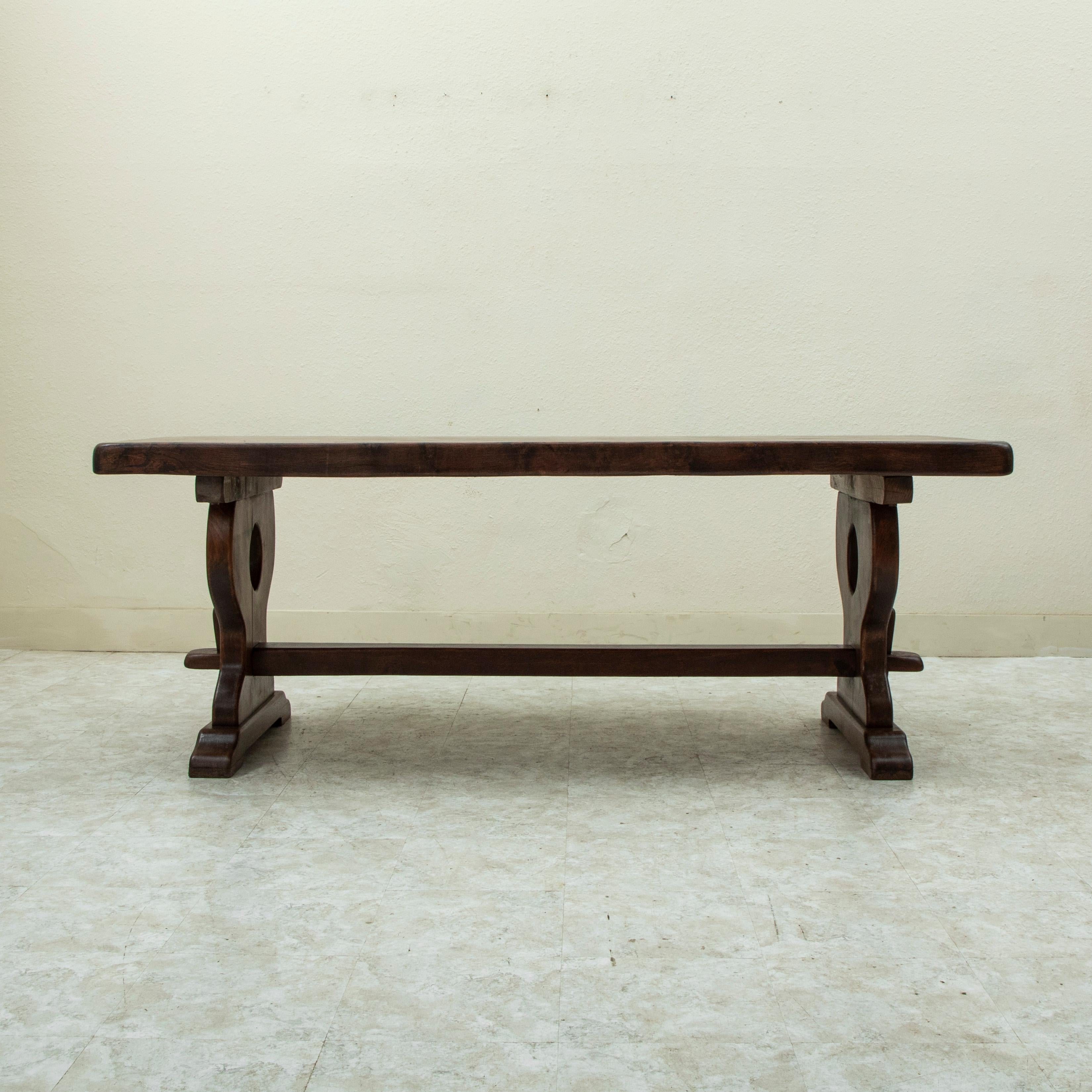 Early 20th Century French Oak Monastery Trestle Table or Dining Table In Good Condition In Fayetteville, AR