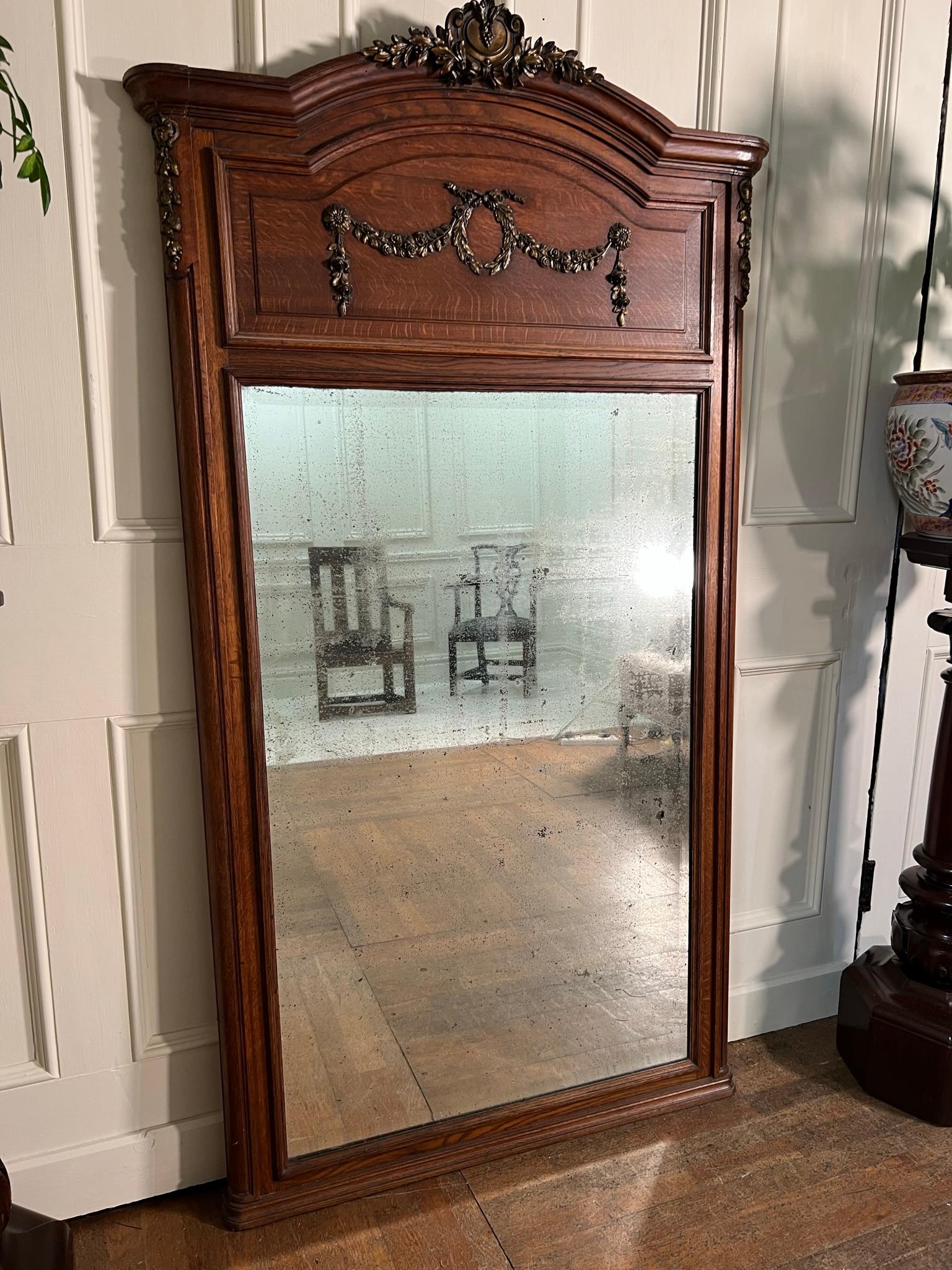 Early 20th Century French Oak Over Mantle Mirror 1