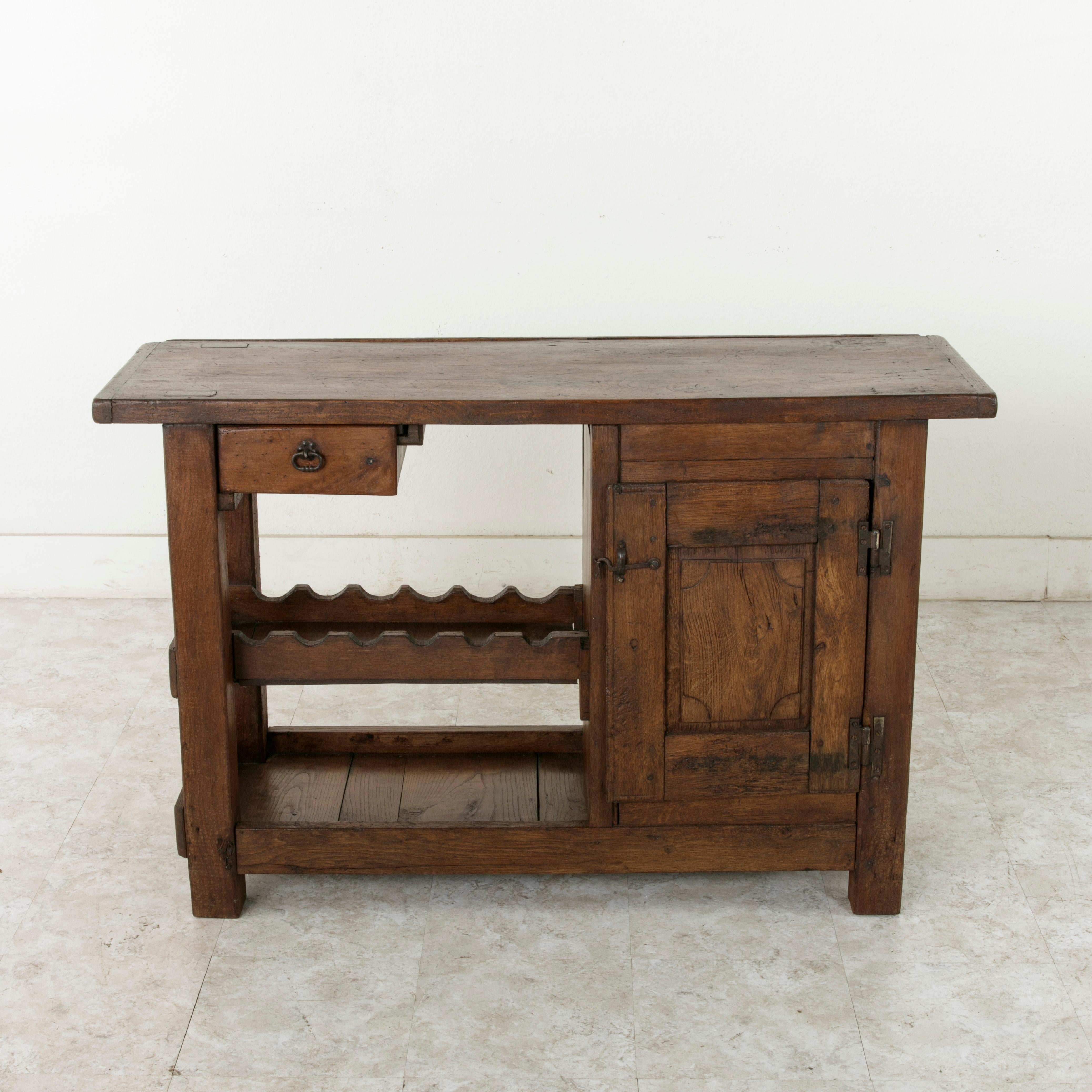 Rustic Early 20th Century French Oak Work Bench, Console Table, Sofa Table, Dry Bar