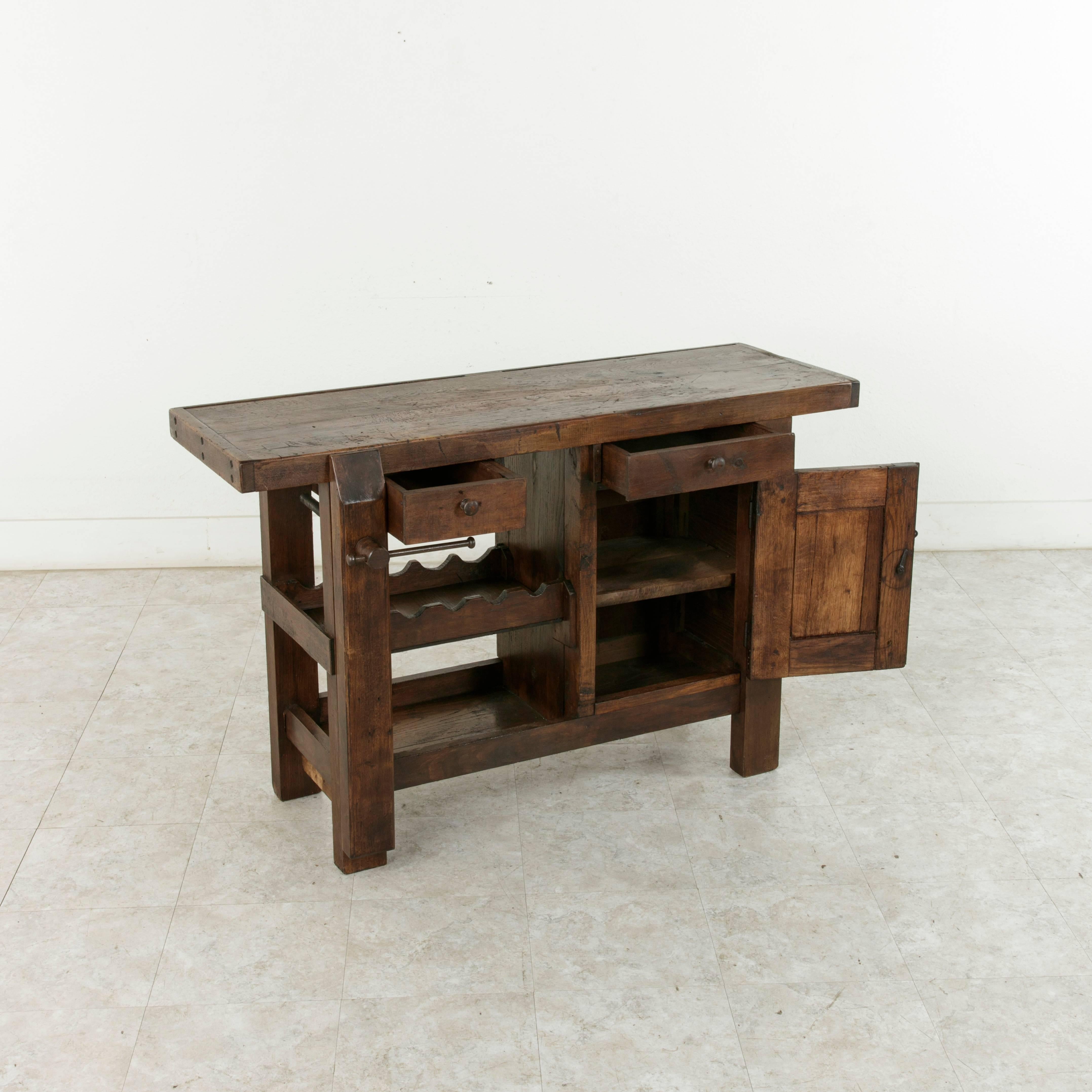 Early 20th Century French Oak Work Bench, Console Table, Sofa Table, Dry Bar 4