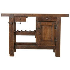 Early 20th Century French Oak Work Bench, Console Table, Sofa Table, Dry Bar