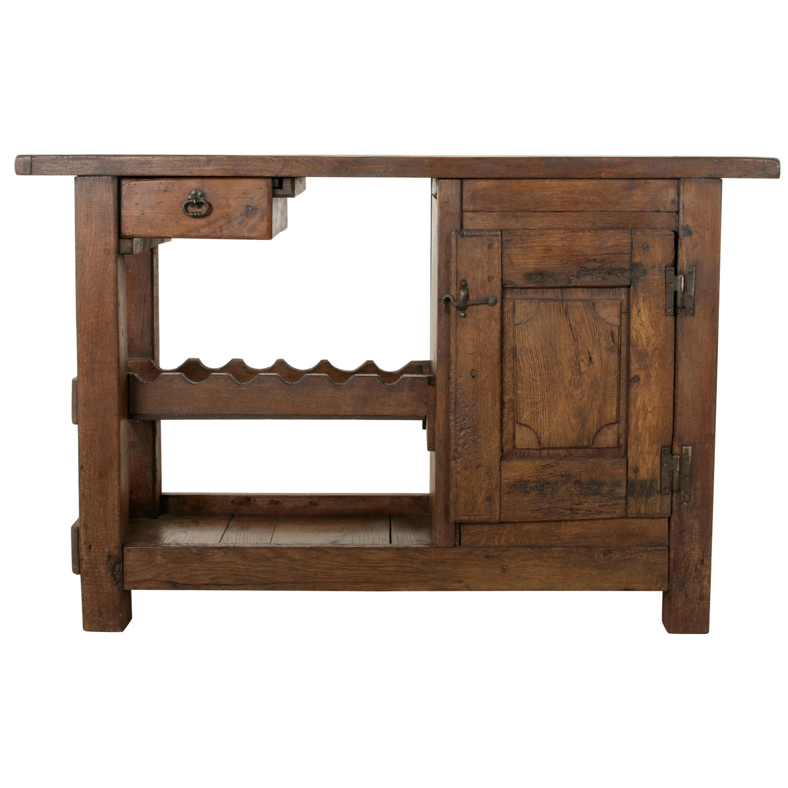 Early 20th Century French Oak Work Bench, Console Table, Sofa Table, Dry Bar