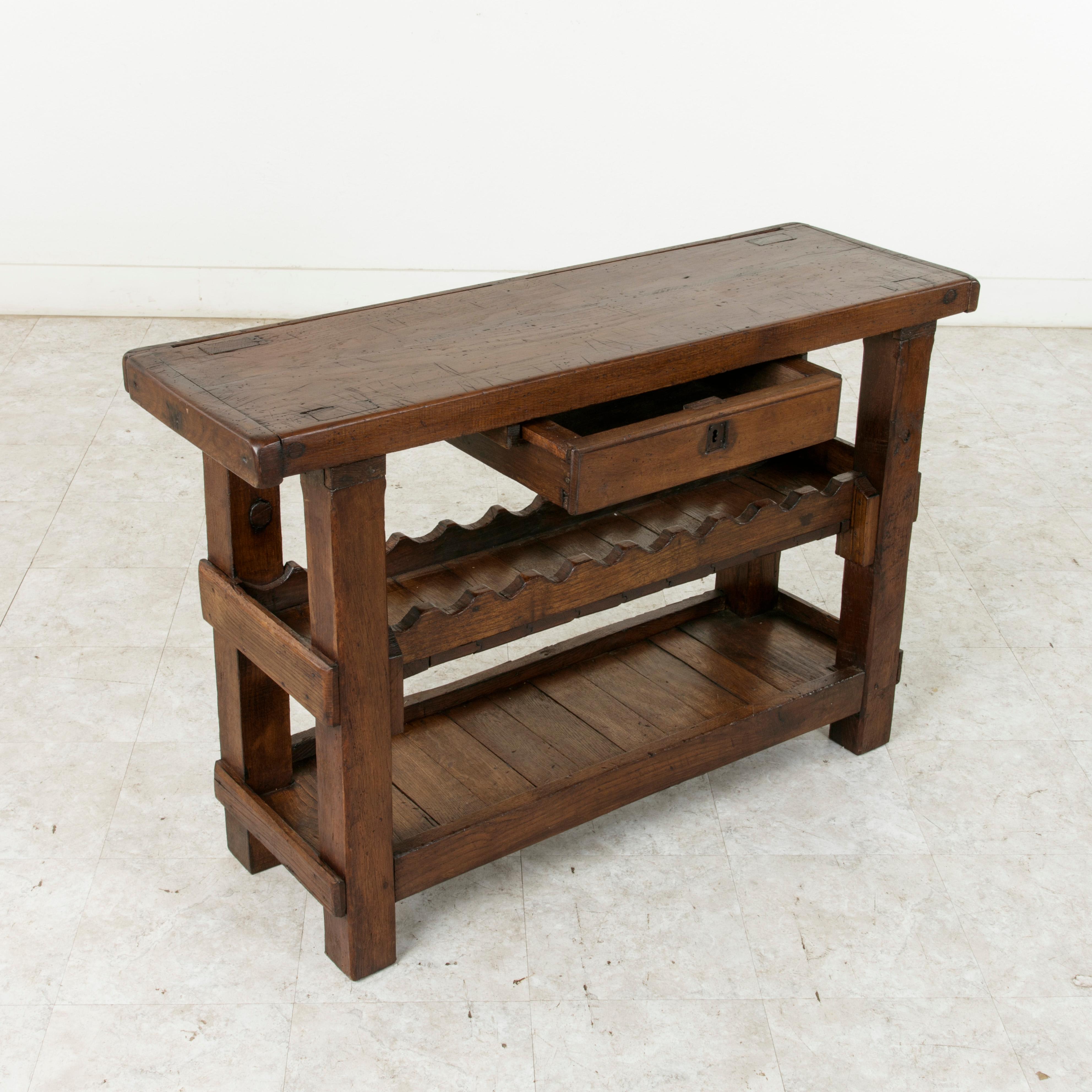 Early 20th Century French Oak Workbench, Console, or Sofa Table with Wine Rack 4