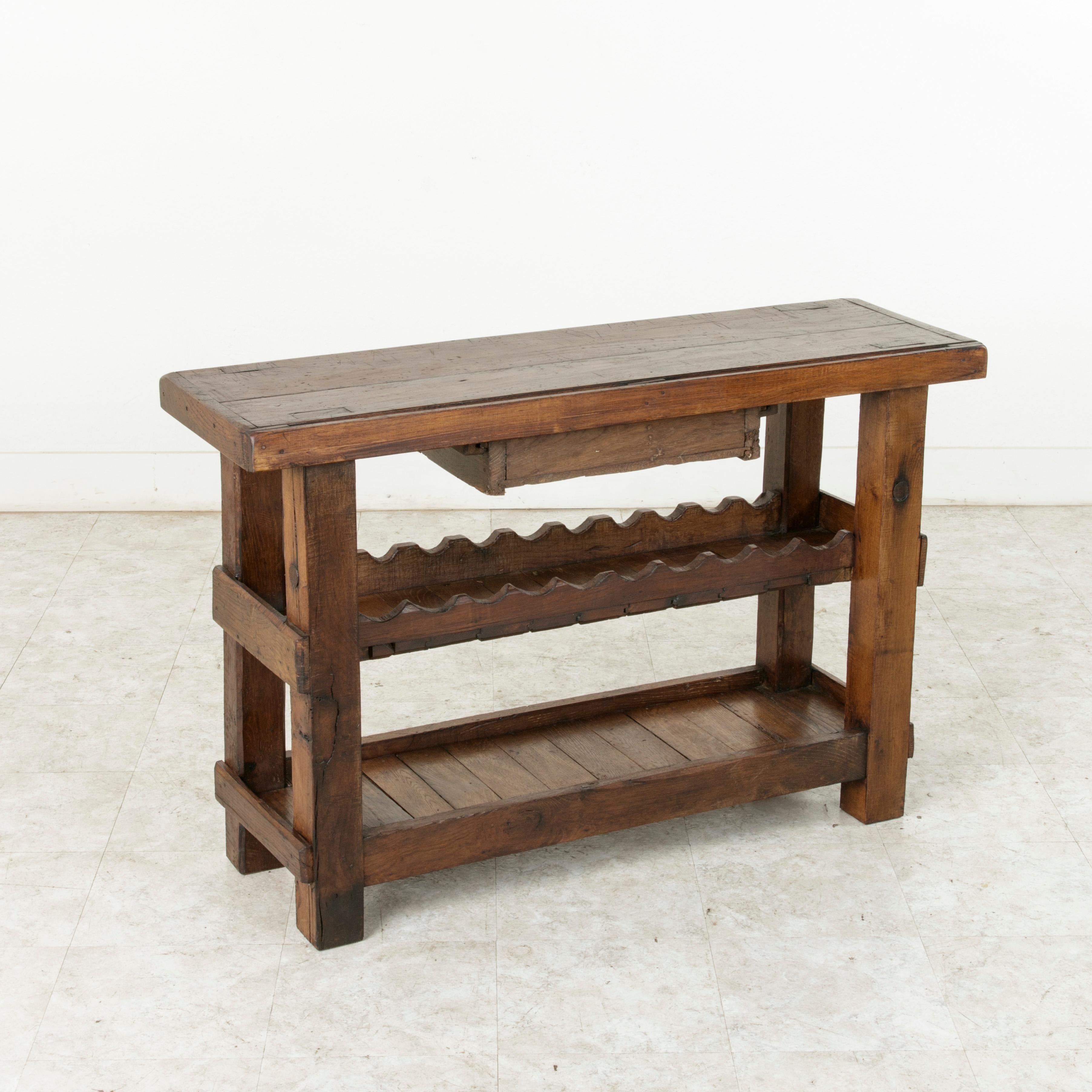 Early 20th Century French Oak Workbench, Console, or Sofa Table with Wine Rack 2