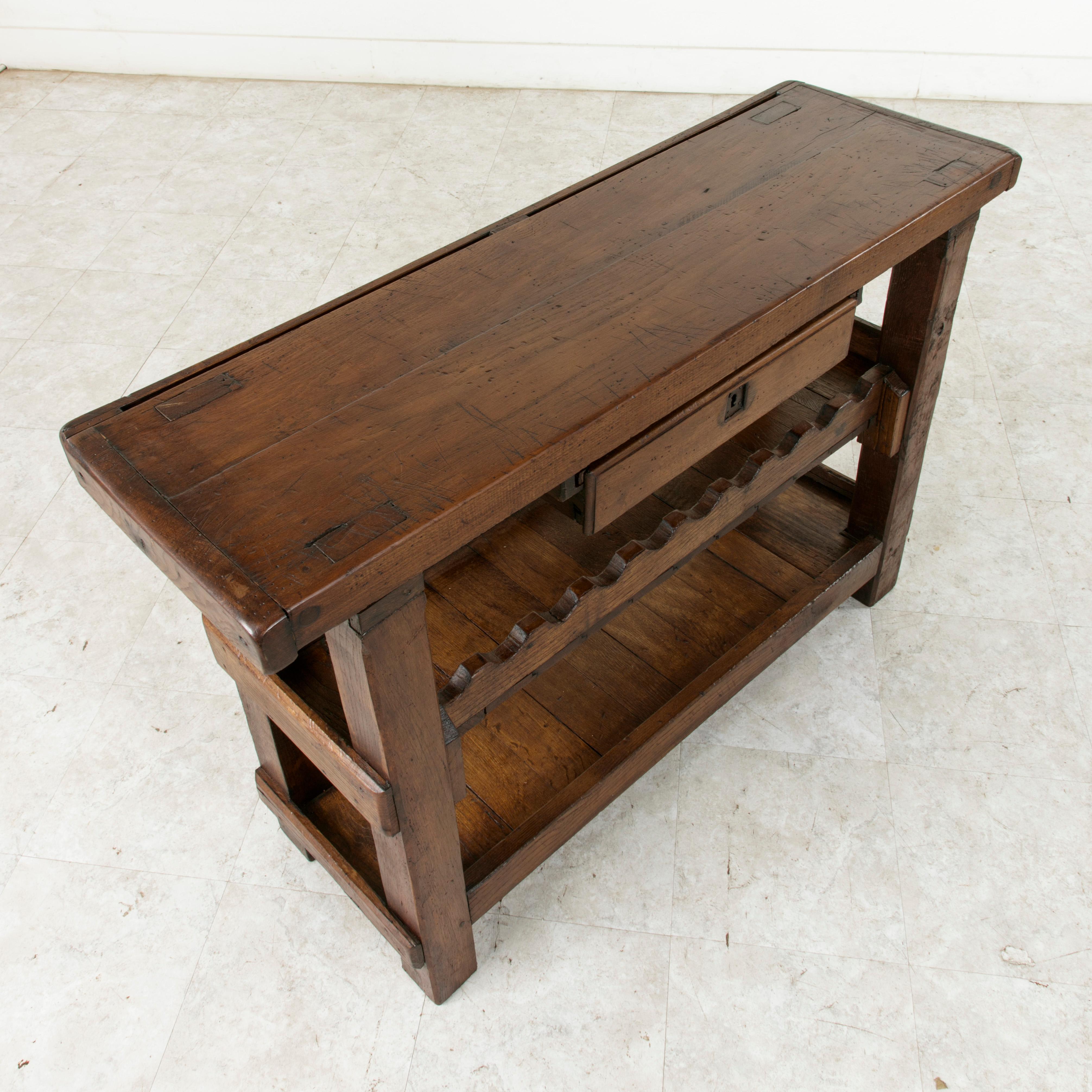 Early 20th Century French Oak Workbench, Console, or Sofa Table with Wine Rack 3