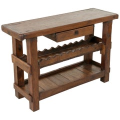 Early 20th Century French Oak Workbench, Console, or Sofa Table with Wine Rack