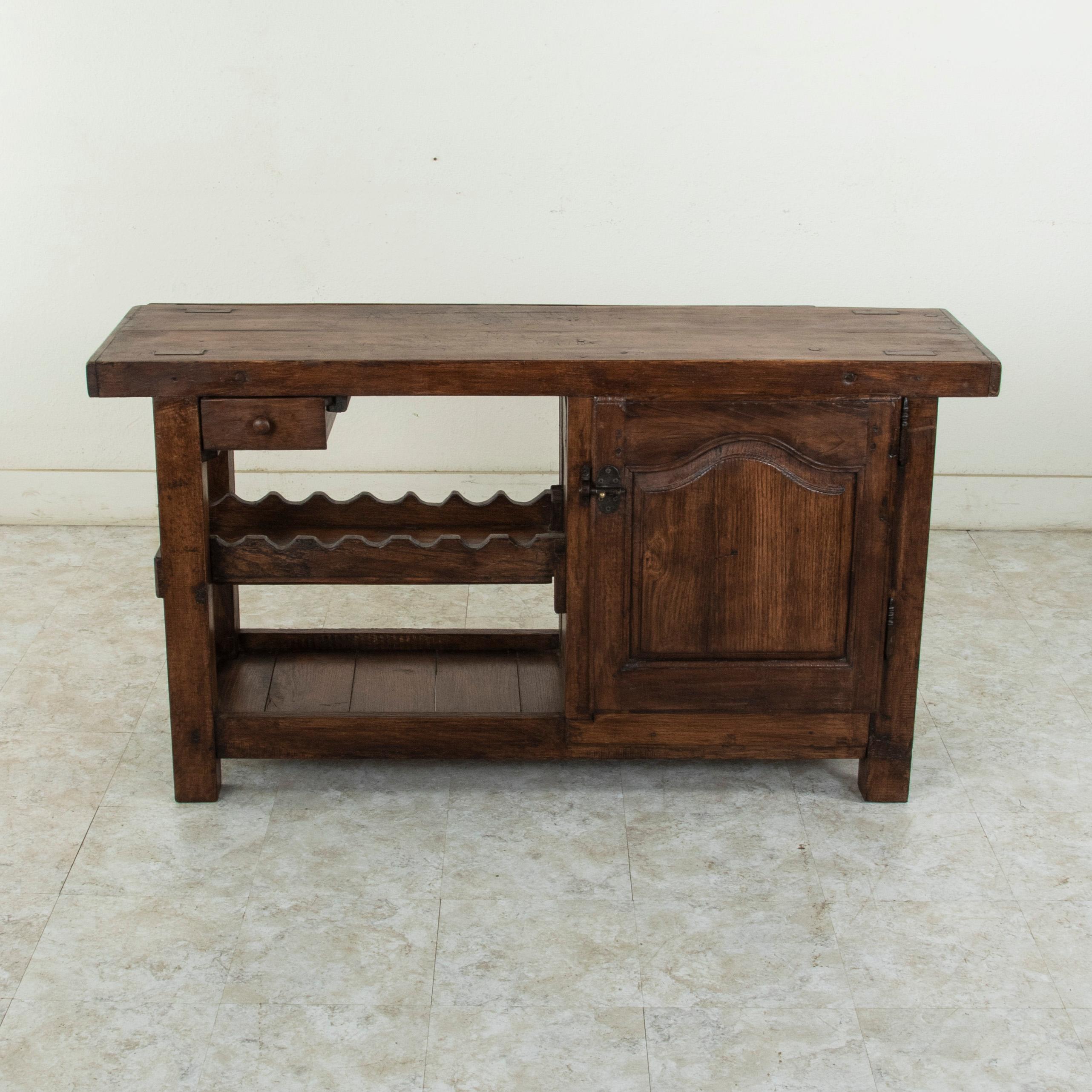 Rustic Early 20th Century French Oak Workbench, Console, Sofa Table, Dry Bar