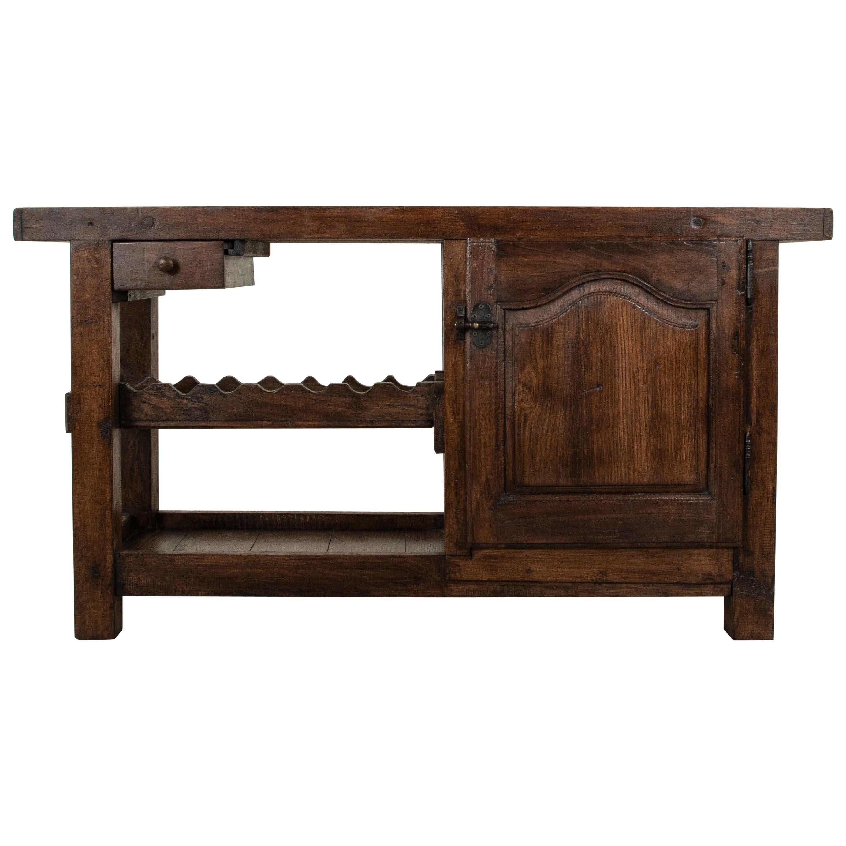 Early 20th Century French Oak Workbench, Console, Sofa Table, Dry Bar