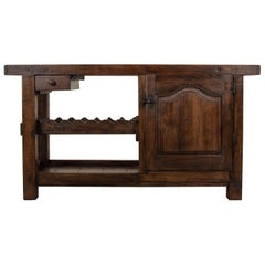 Early 20th Century French Oak Workbench, Console, Sofa Table, Dry Bar