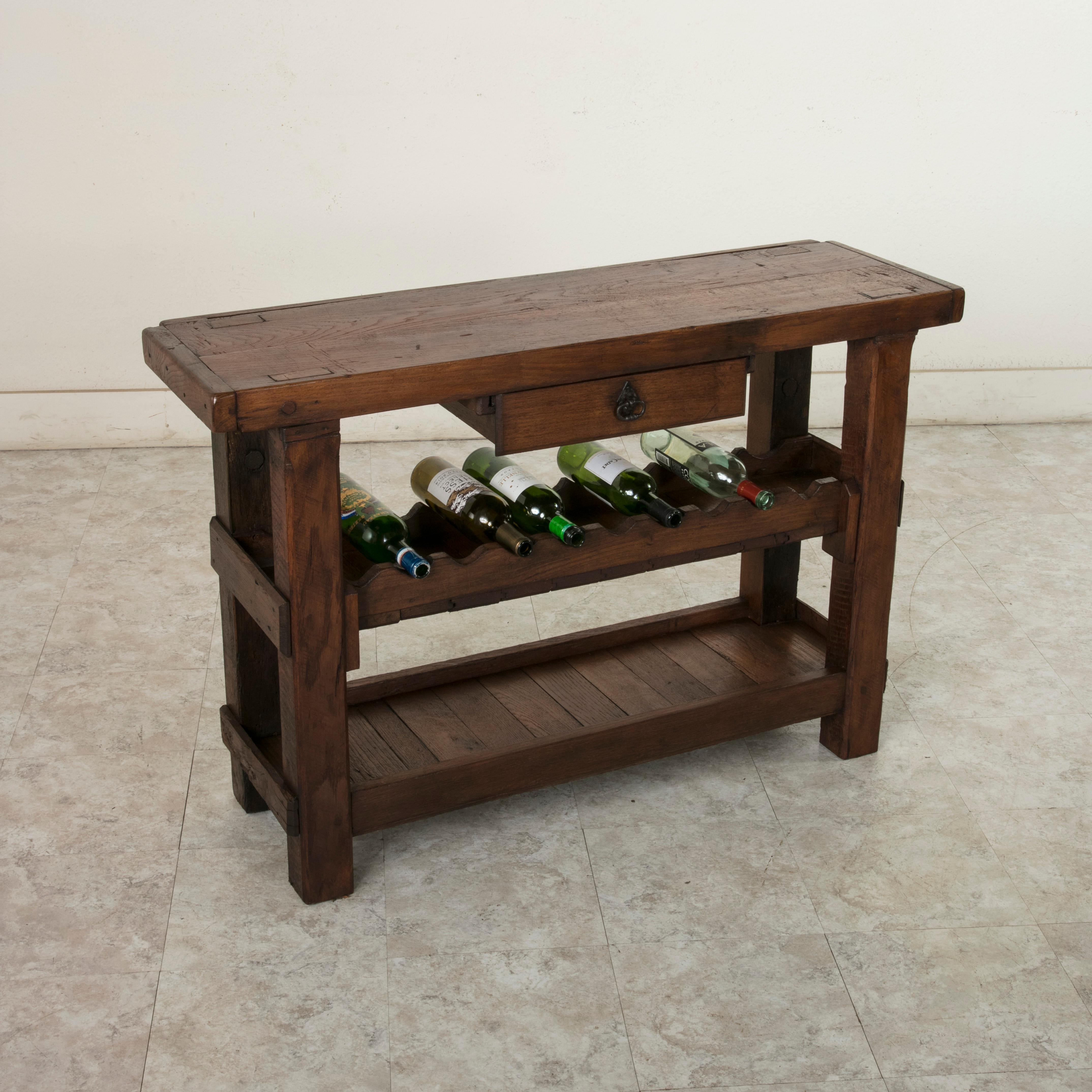 Early 20th Century French Oak Workbench, Console, Sofa Table, Wine Rack, Dry Bar 4