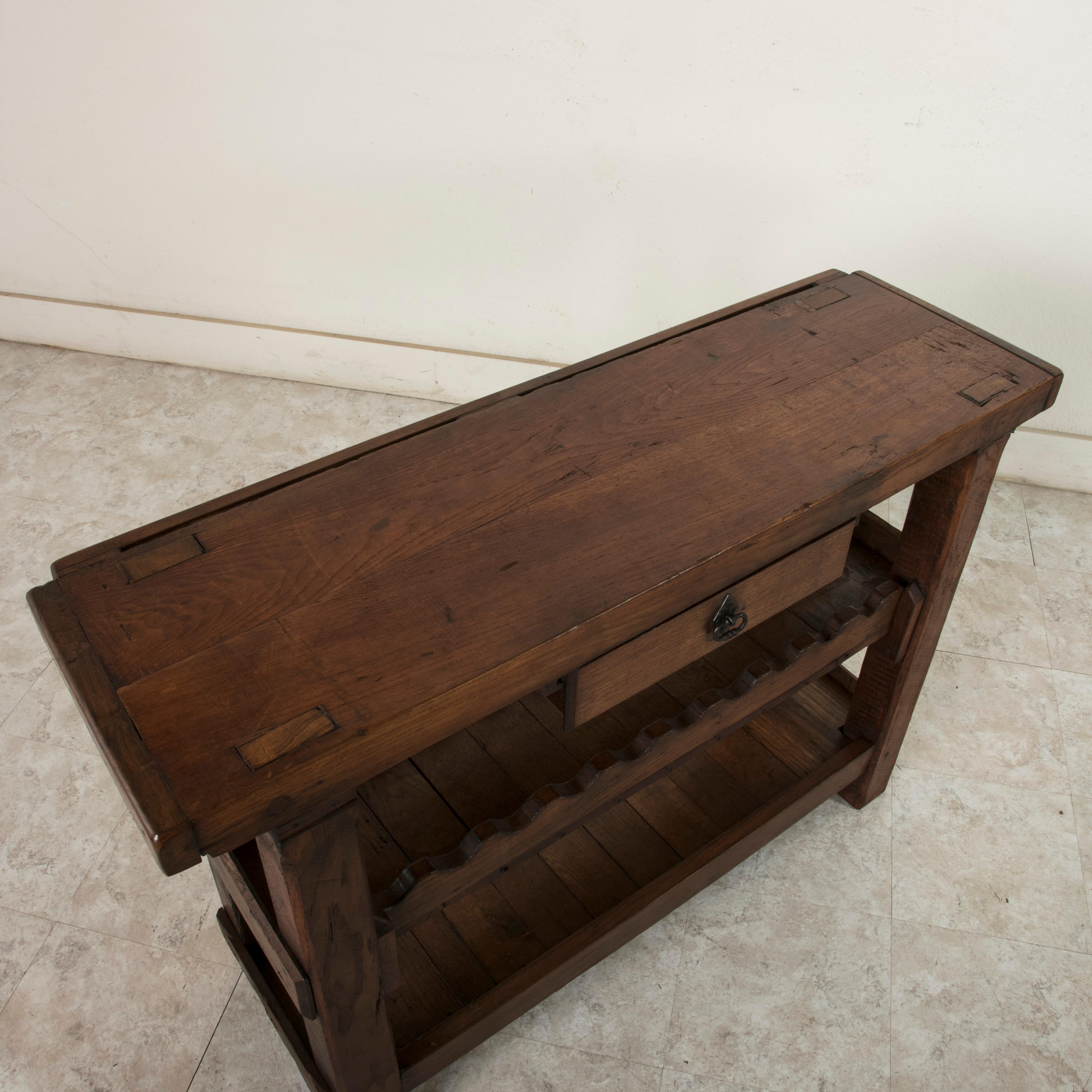 Early 20th Century French Oak Workbench, Console, Sofa Table, Wine Rack, Dry Bar In Good Condition In Fayetteville, AR