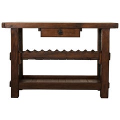 Antique Early 20th Century French Oak Workbench, Console, Sofa Table, Wine Rack, Dry Bar