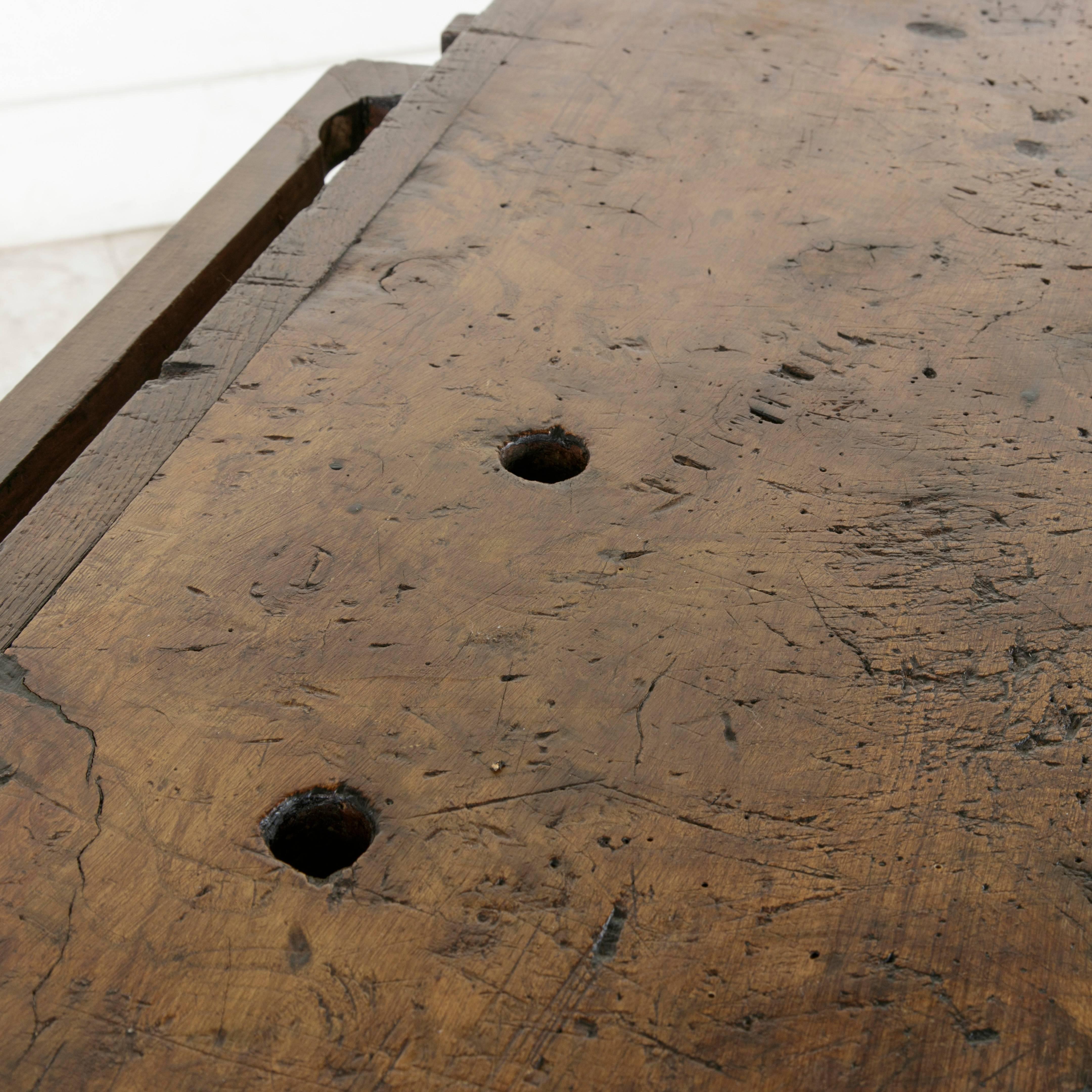 Early 20th Century French Oak Workbench, Sofa Table with Single Drawer and Vice 6