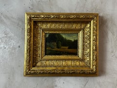 Early 20th Century French Oil on Canvas Landscape in Gold Leaf Frame