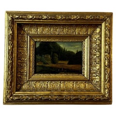 Early 20th Century French Oil on Canvas Landscape in Gold Leaf Frame