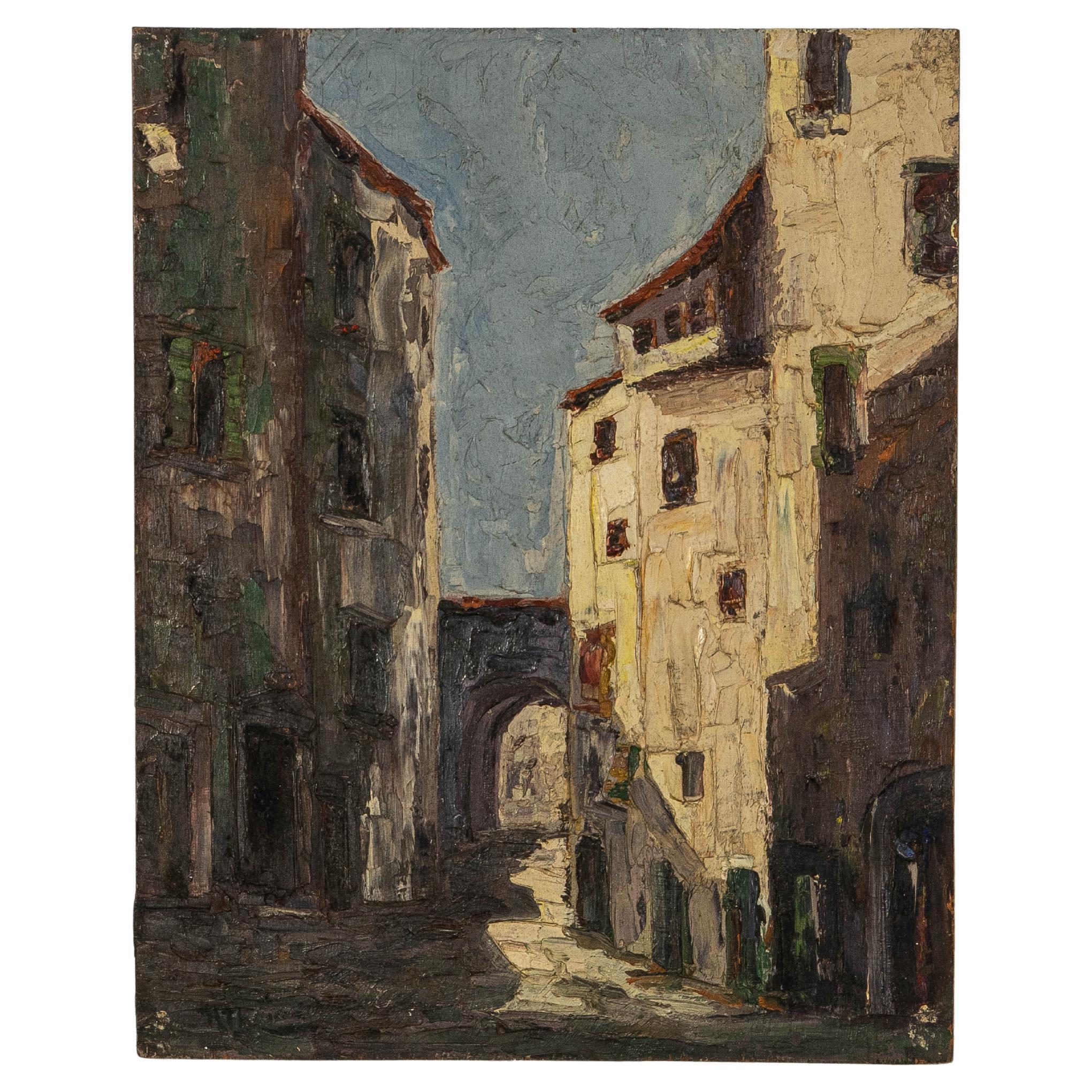 Early 20th Century French Oil on Canvas Townscape