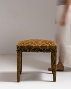 Early 20th Century French Olive Jacquard Upholstered Stool