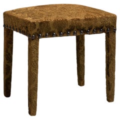 Early 20th Century French Olive Jacquard Upholstered Stool