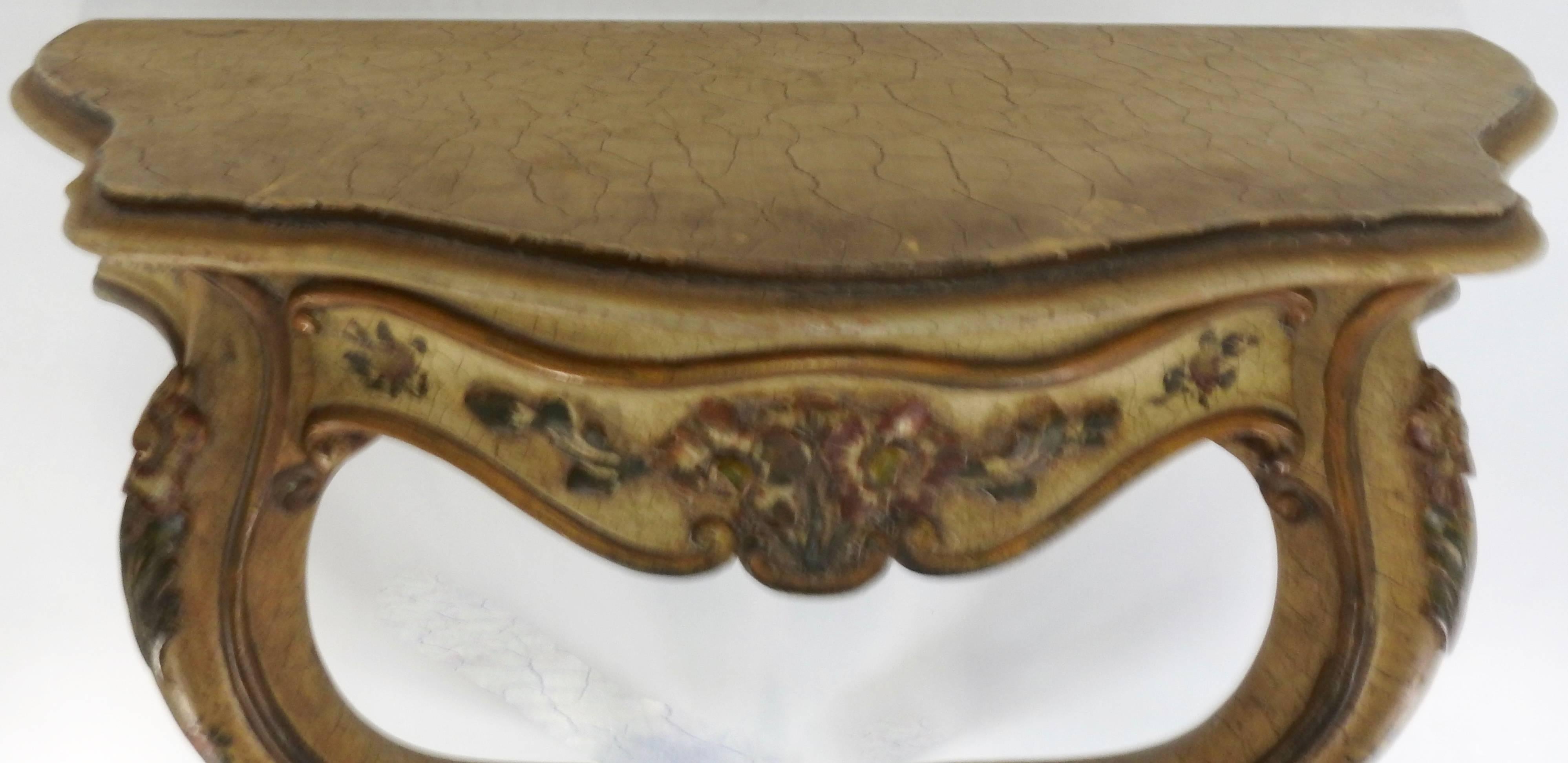 Hand-Carved French One Drawer Bracket Shelf with Floral Details
