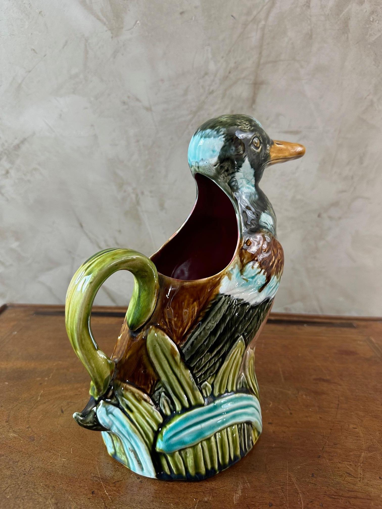 Early 20th Century Early 20th century French Onnaing Barbotine Duck Pitcher, 1900s For Sale