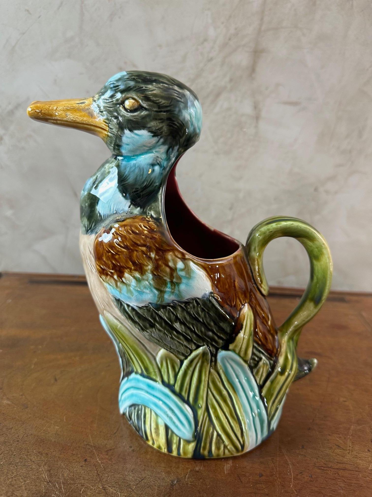 Early 20th century French Onnaing Barbotine Duck Pitcher, 1900s For Sale 2