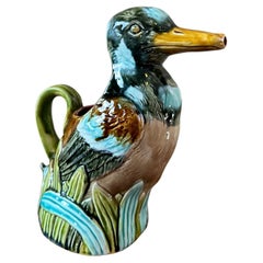 Early 20th century French Onnaing Barbotine Duck Pitcher, 1900s