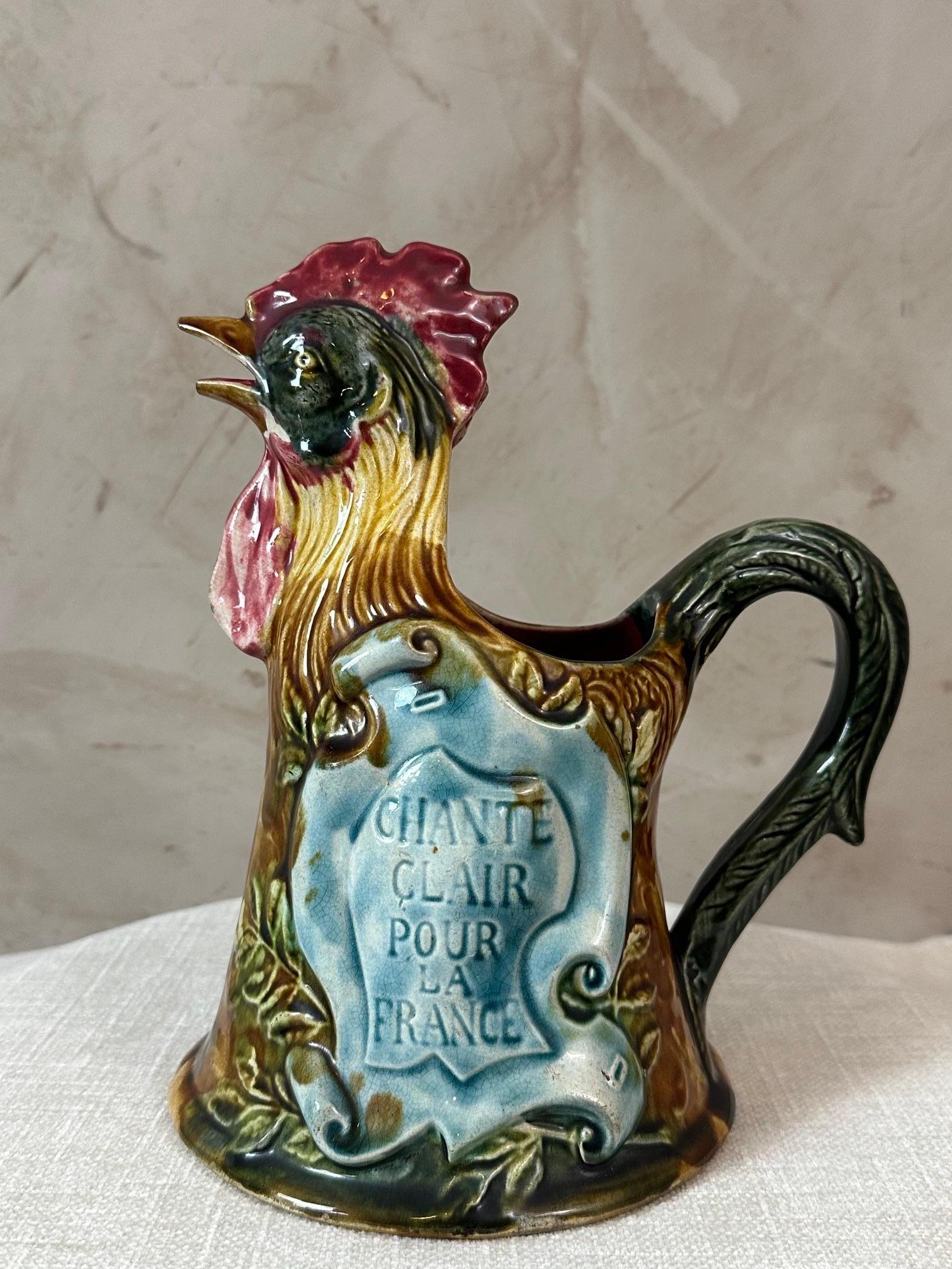 Early 20th century French Onnaing Earthenware Manufacture Rooster Pitcher For Sale 1