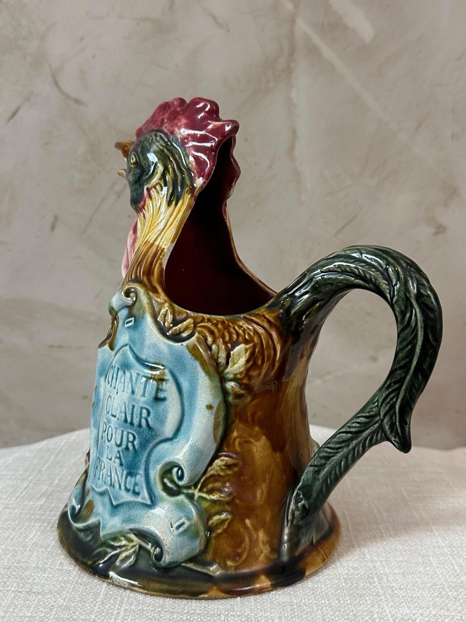 Early 20th century French Onnaing Earthenware Manufacture Rooster Pitcher For Sale 2