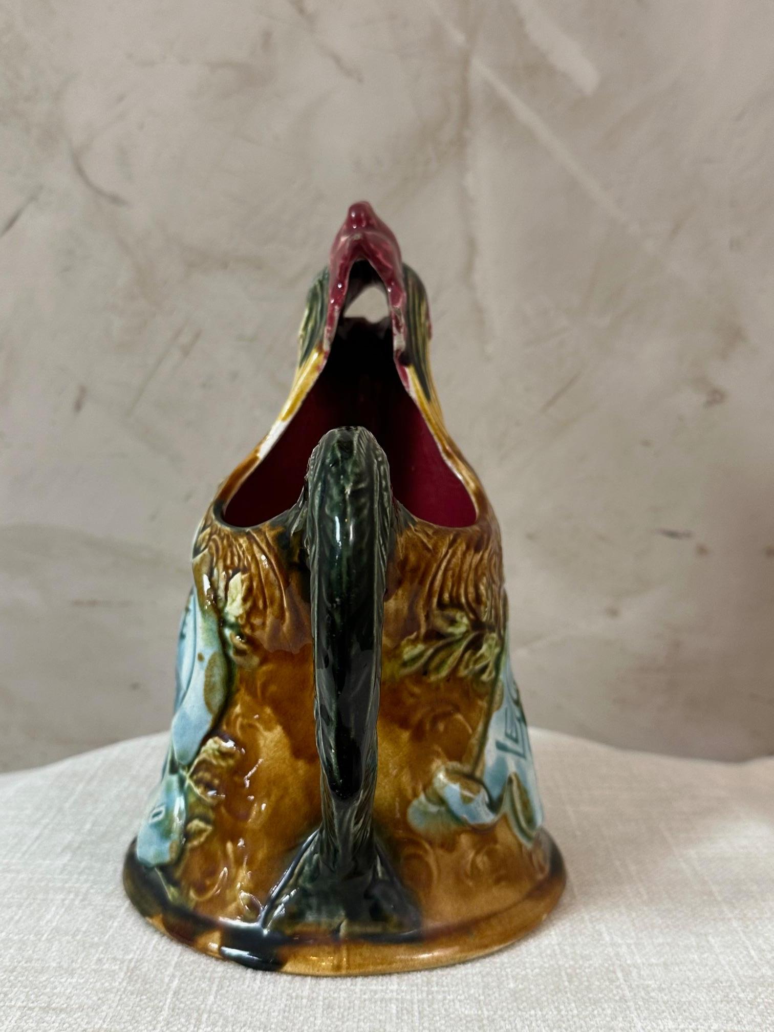 Early 20th century French Onnaing Earthenware Manufacture Rooster Pitcher For Sale 3