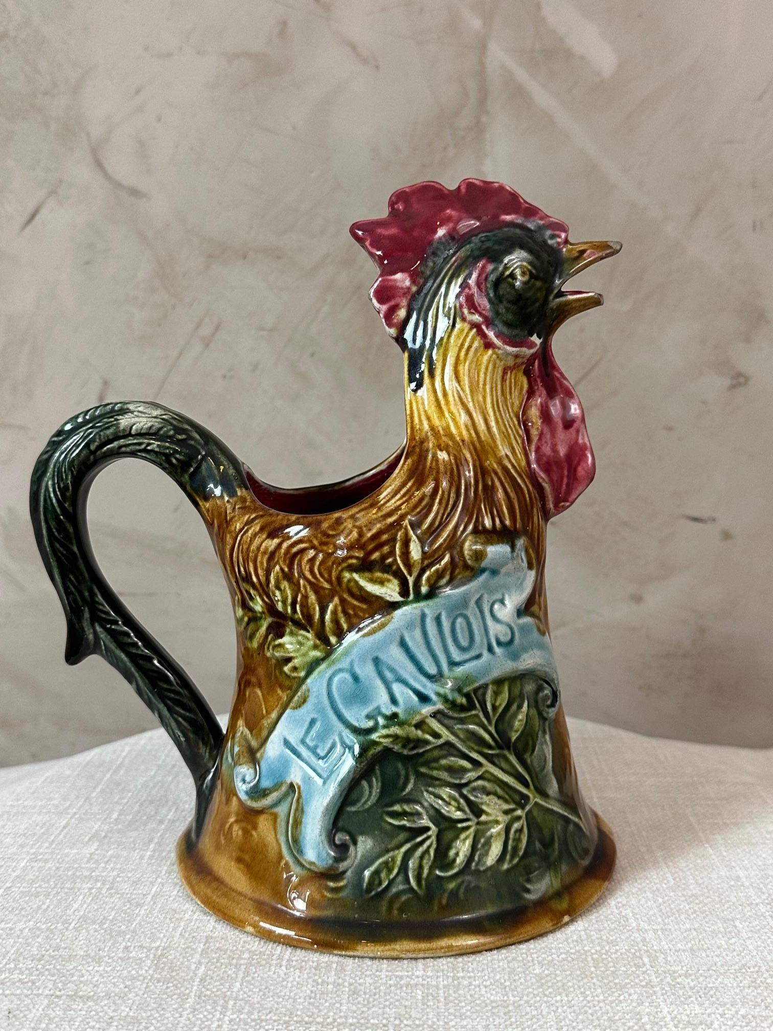 Early 20th century French Onnaing Earthenware Manufacture Rooster Pitcher For Sale 4
