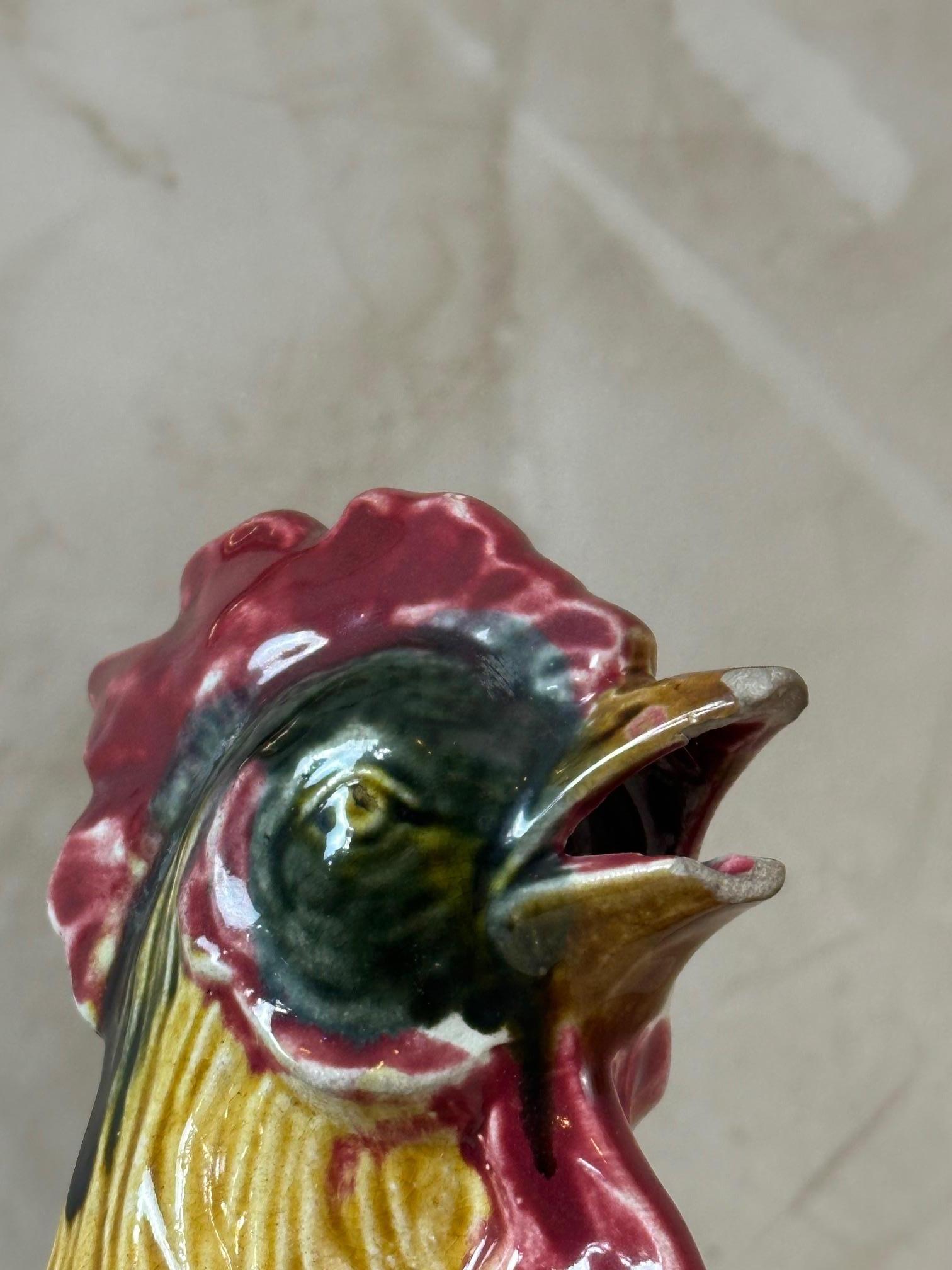 Early 20th century French Onnaing Earthenware Manufacture Rooster Pitcher For Sale 5