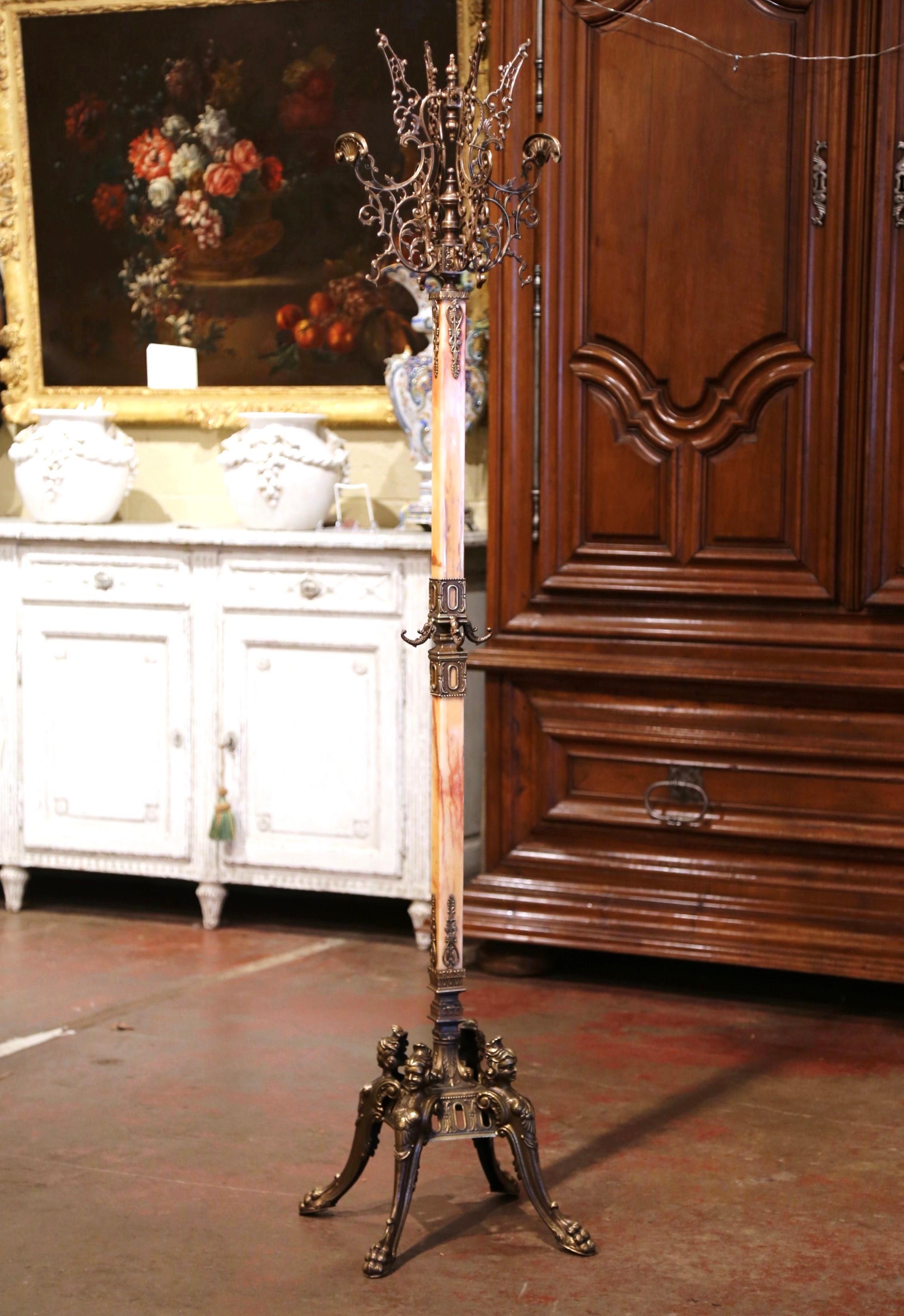 Early 20th Century French Onyx and Gilt Brass Free Standing Hall Tree In Excellent Condition In Dallas, TX