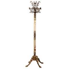 Early 20th Century French Onyx and Patinated Brass Standing Hall Tree