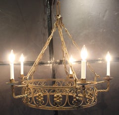 Early 20th Century French or Italian Wrought Iron 5-Light Chandelier