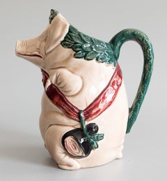 Early 20th Century French Orchies Majolica Pig Pitcher