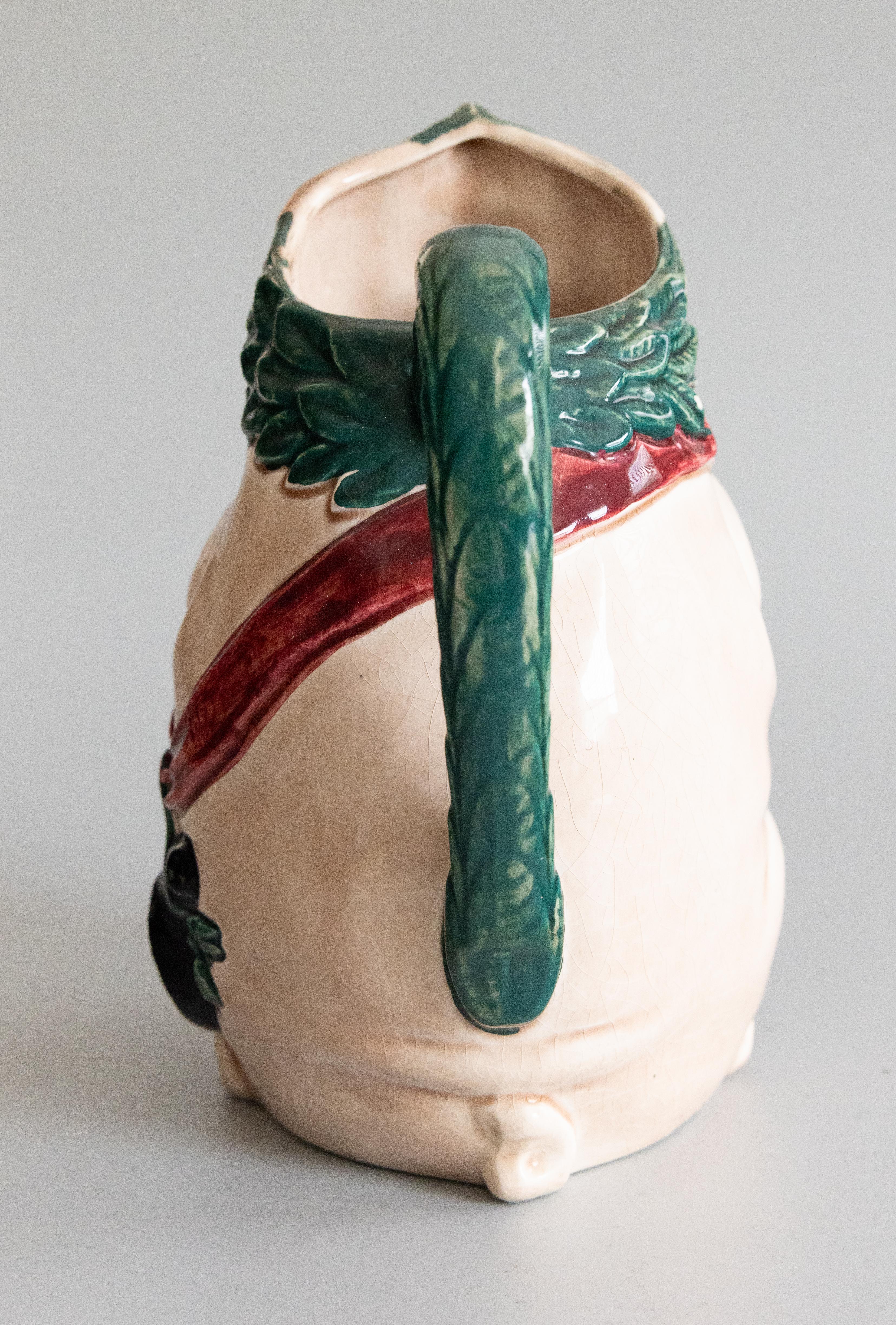 Ceramic Early 20th Century French Orchies Majolica Pig Pitcher For Sale