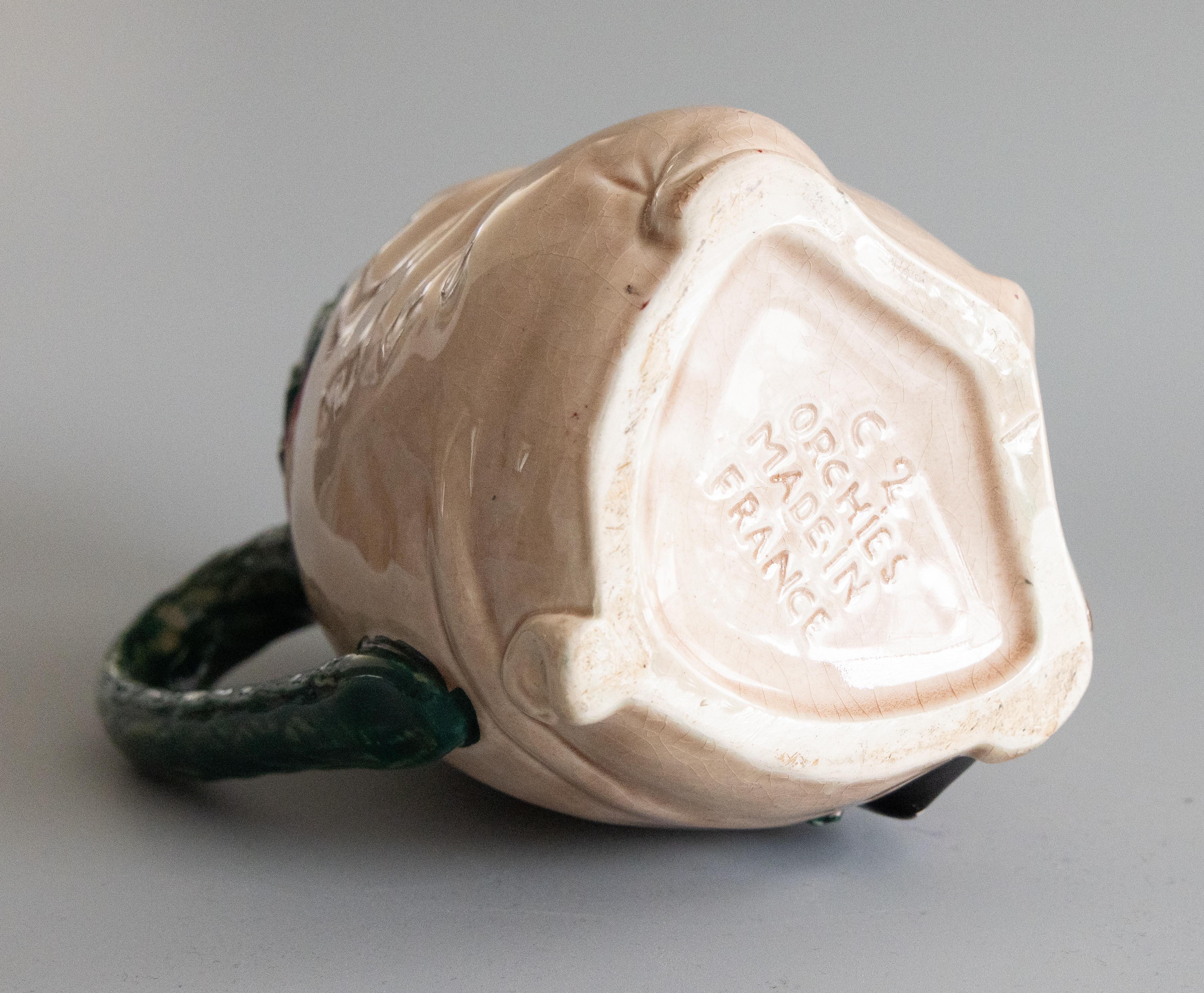 Early 20th Century French Orchies Majolica Pig Pitcher For Sale 2